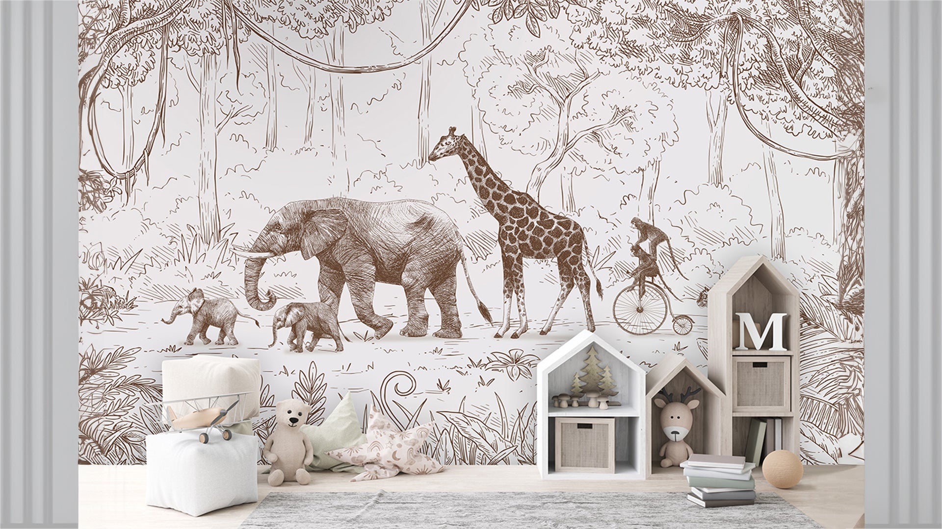 vintage animal parade wallpaper for kids room