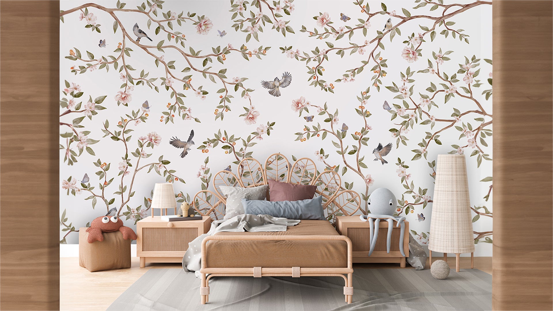 wallpaper with birds and roses