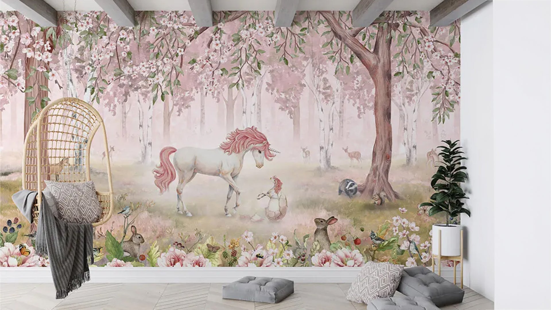 Unicorn pink forest wallpaper for girls