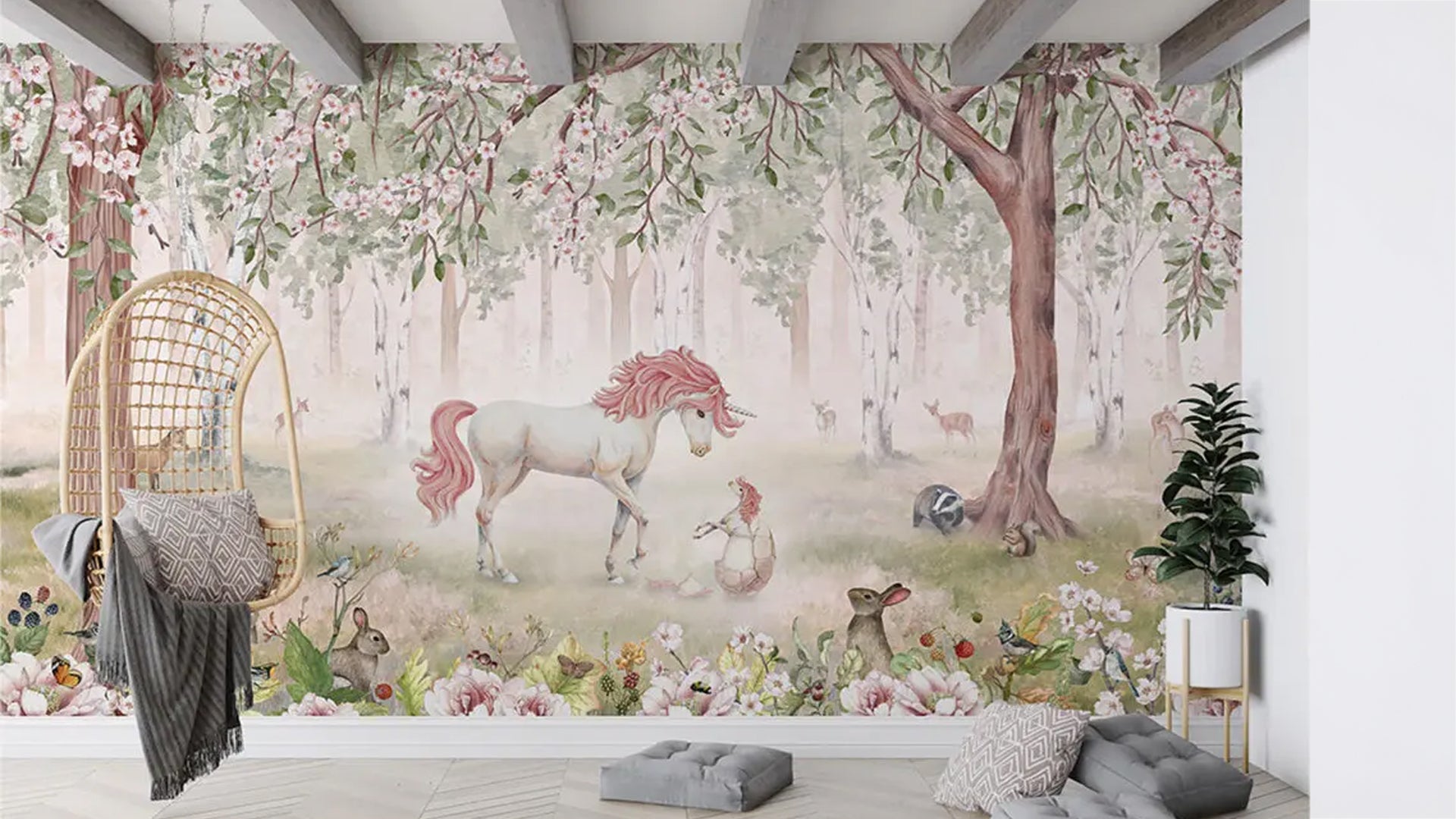 dreamy unicorn forest wallpaper for girls bedroom