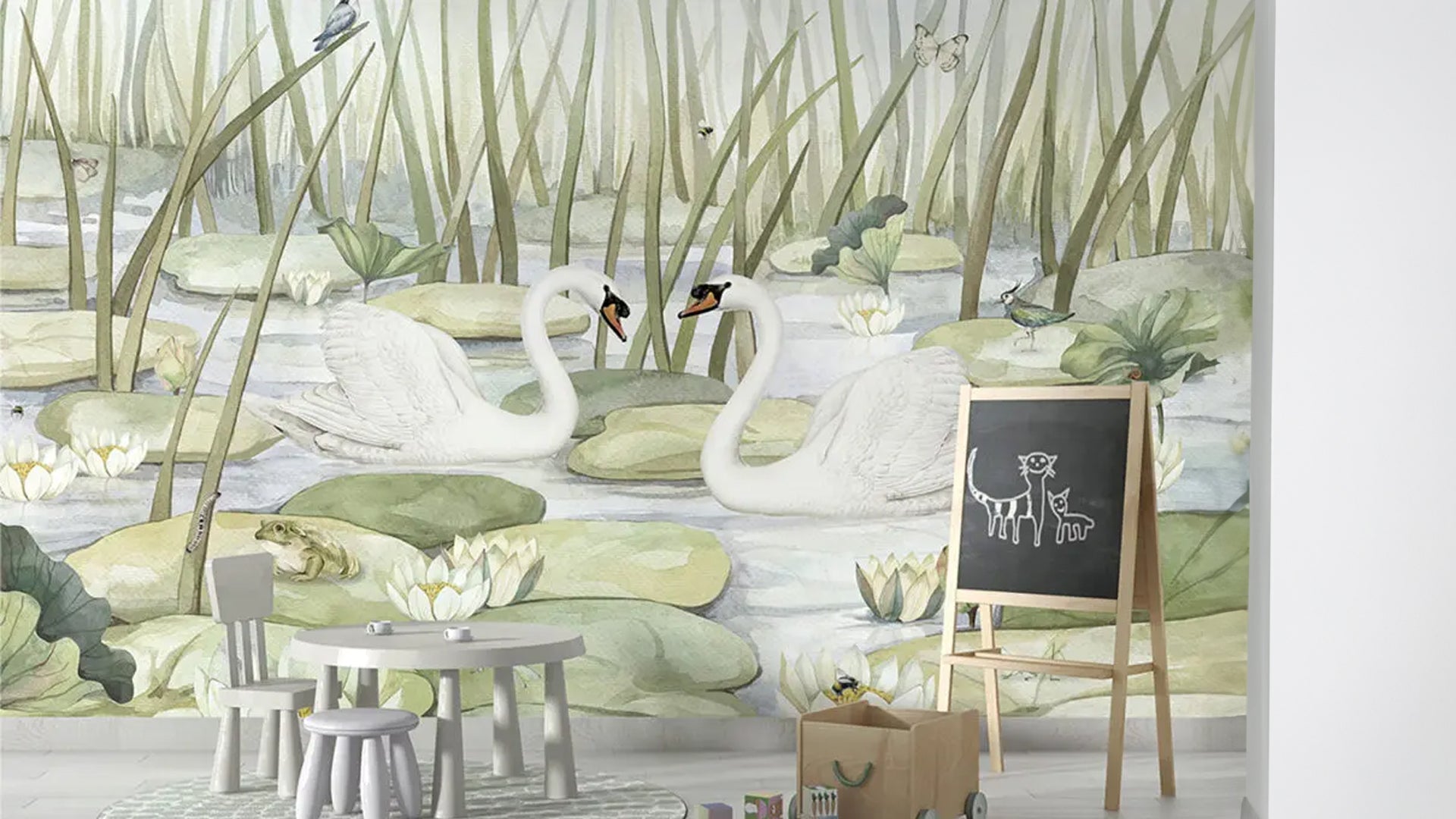 Swans and lotus wallpaper for room