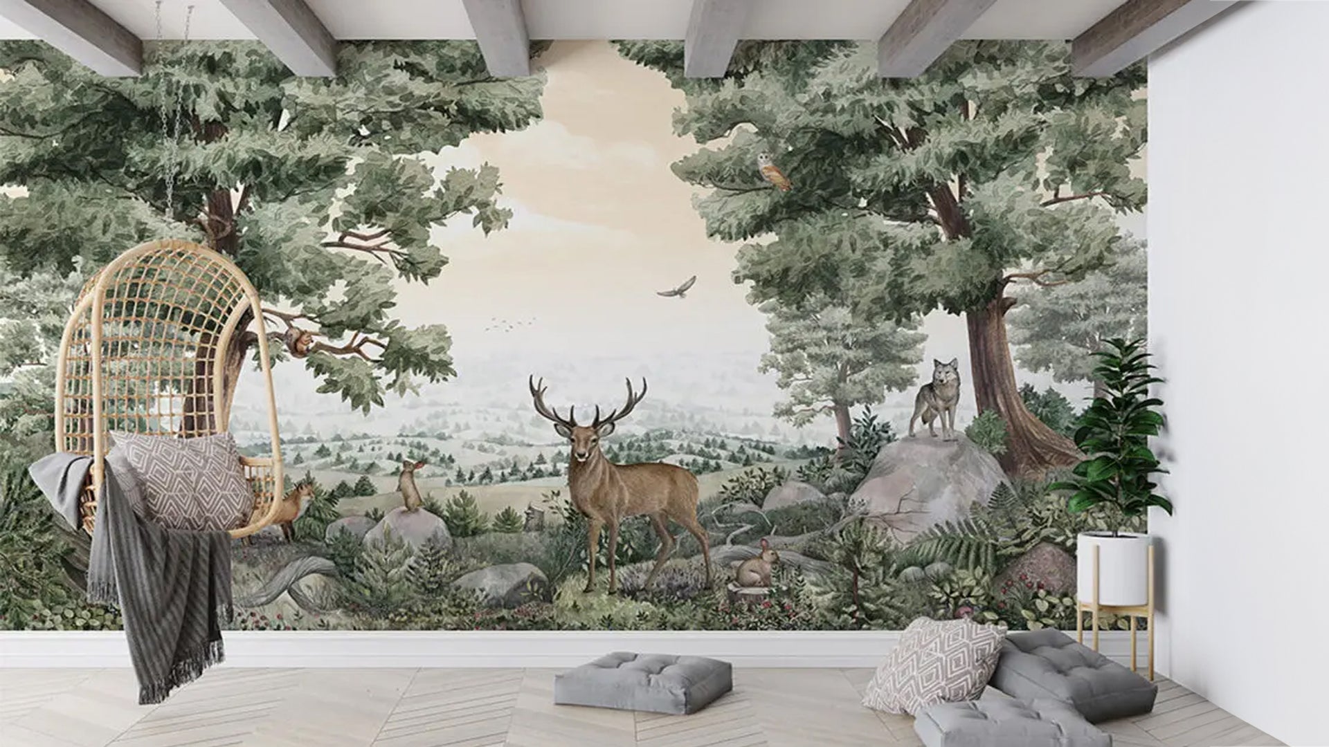 deer in mountains wallpaper for kids room