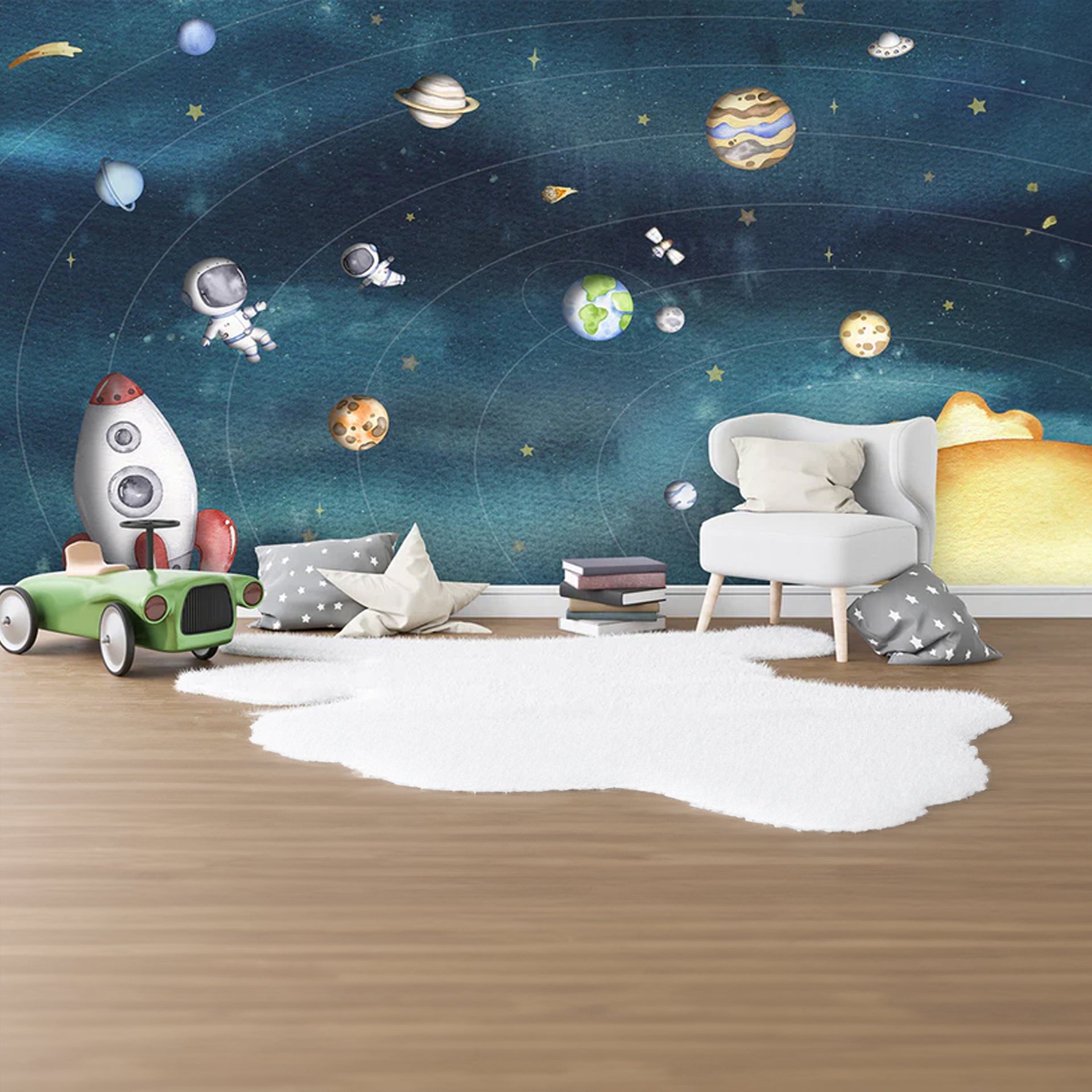 Space-Joy:Space Adventure For Kids, Rocket Ship, Astronauts, Planets, and Galaxy Illustration