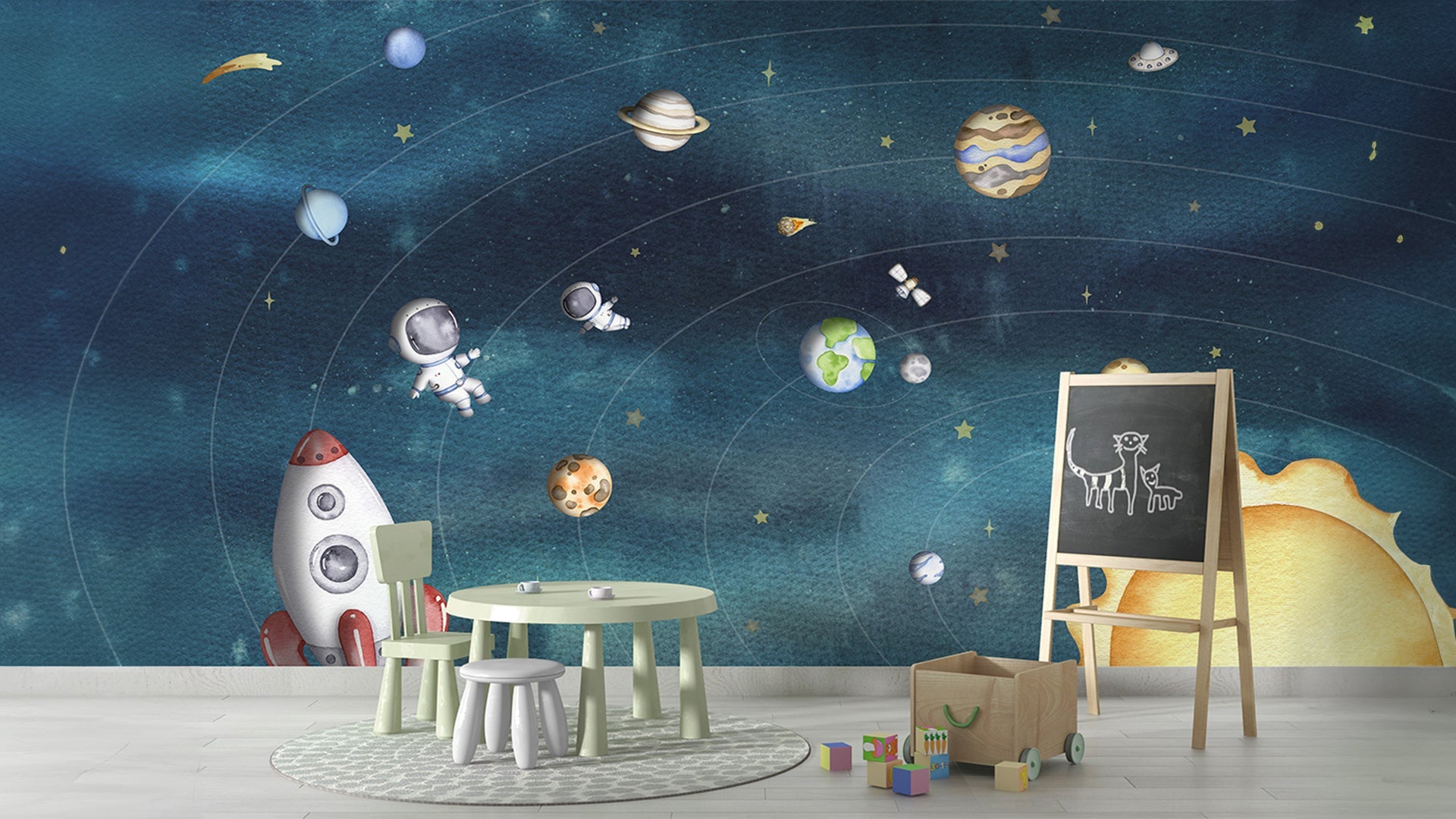 Space Joy Dark: Space Joy Light: A Charming Space-Themed Illustration Featuring Friendly Astronauts, A Rocket Ship, Colorful Planets, And Shooting Stars