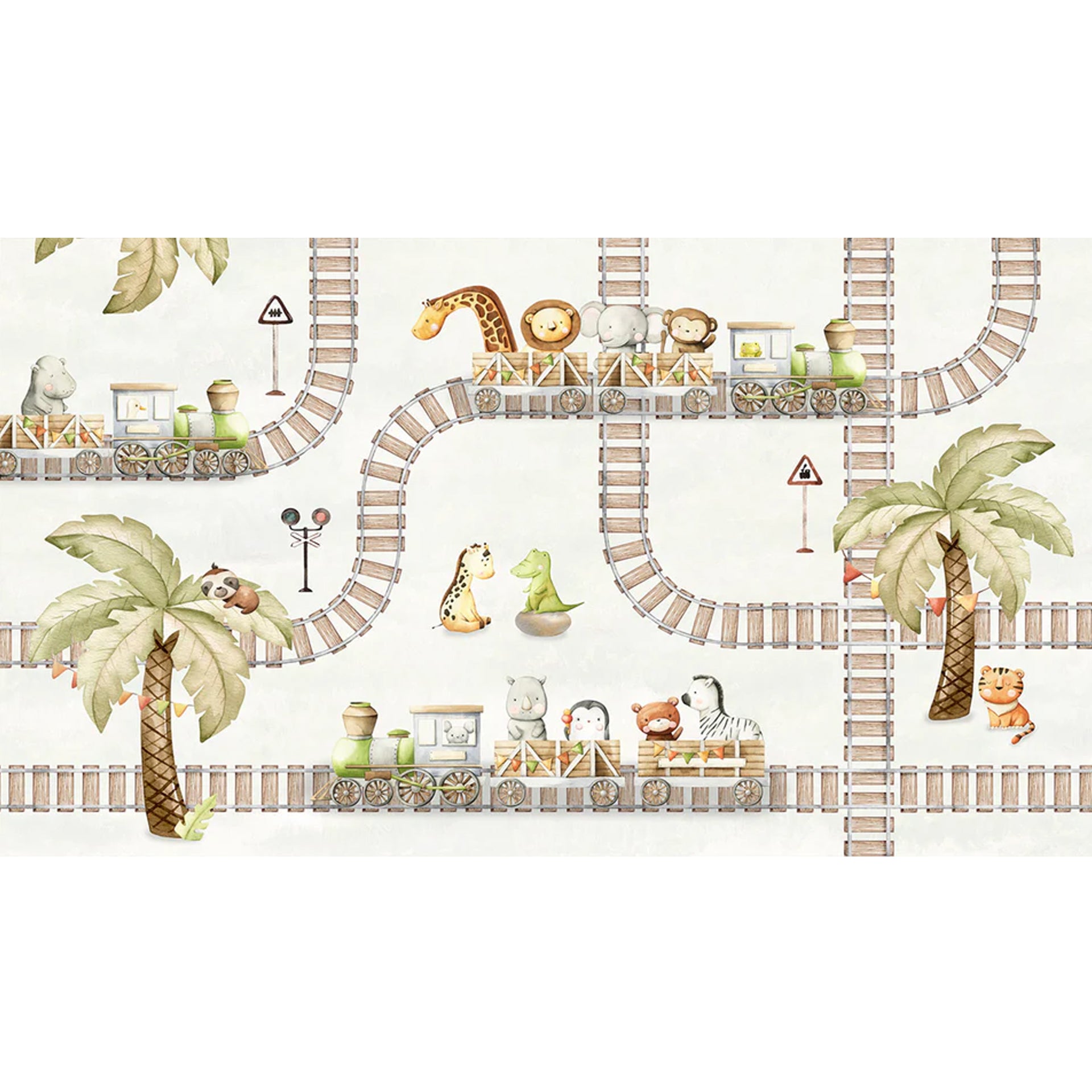 Animal-Train: Whimsical Adventure With Colorful Tracks Across Palm Trees and Jungle Animals