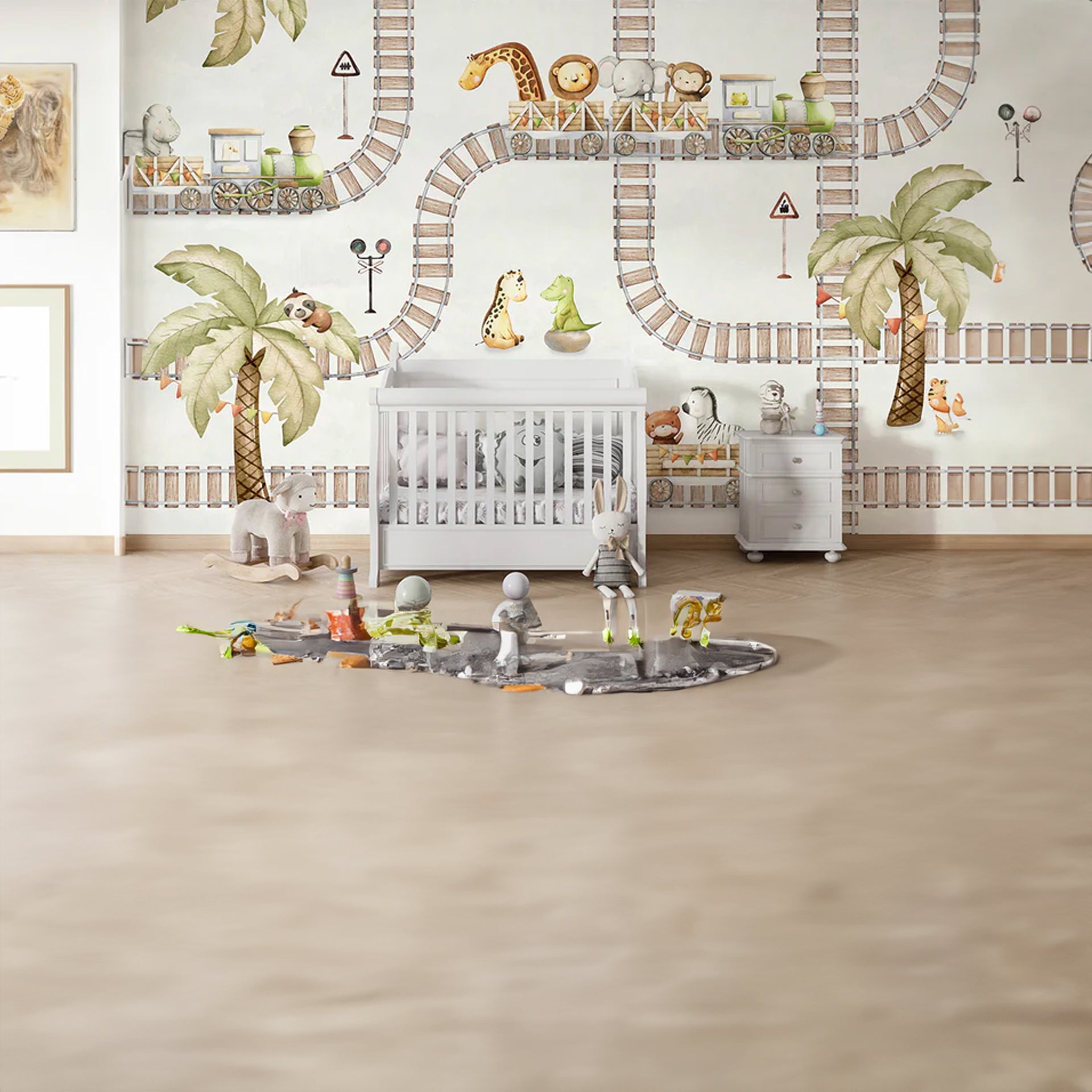 Animal-Train: Whimsical Adventure With Colorful Tracks Across Palm Trees and Jungle Animals