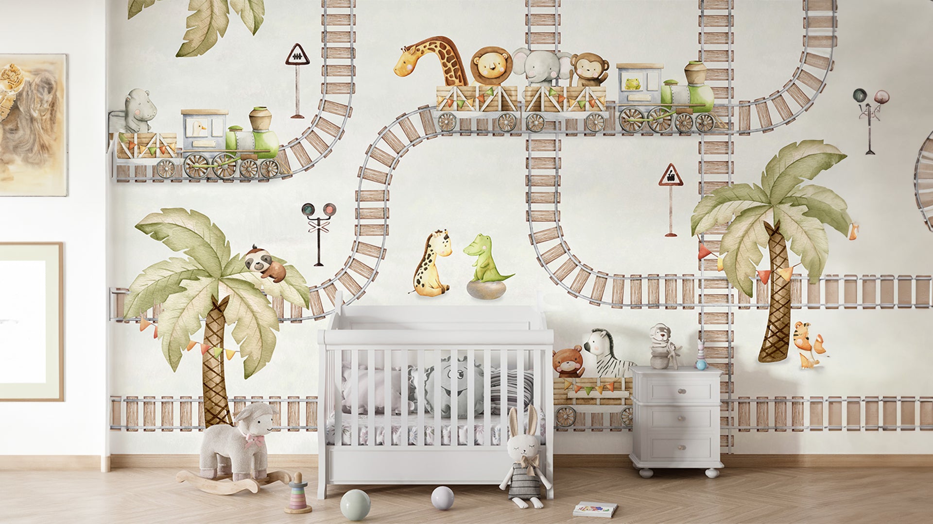 animal train wallpaper for kids room