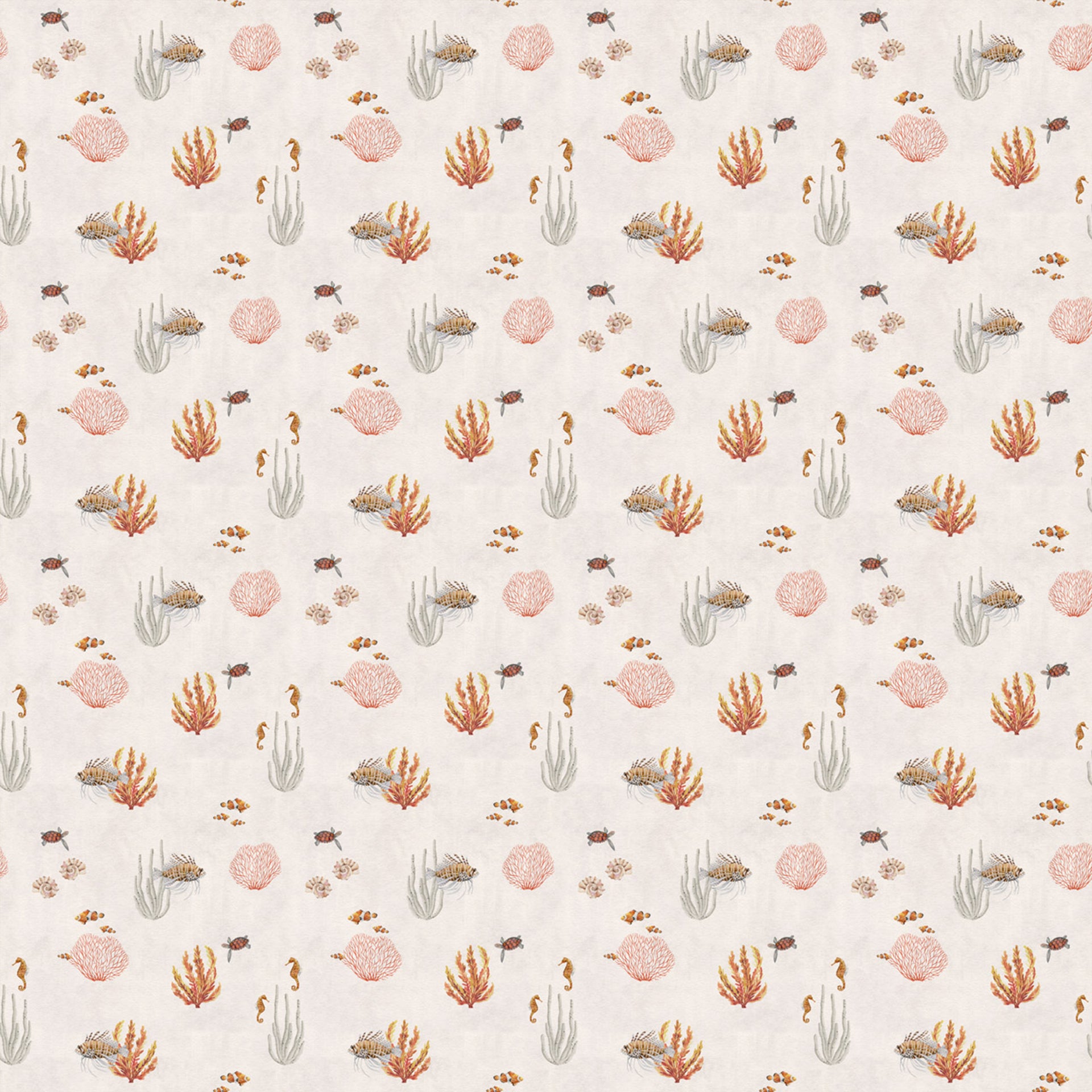 Coral-Garden:Coral Pattern With Seaweed, Shells, and Small Fishes