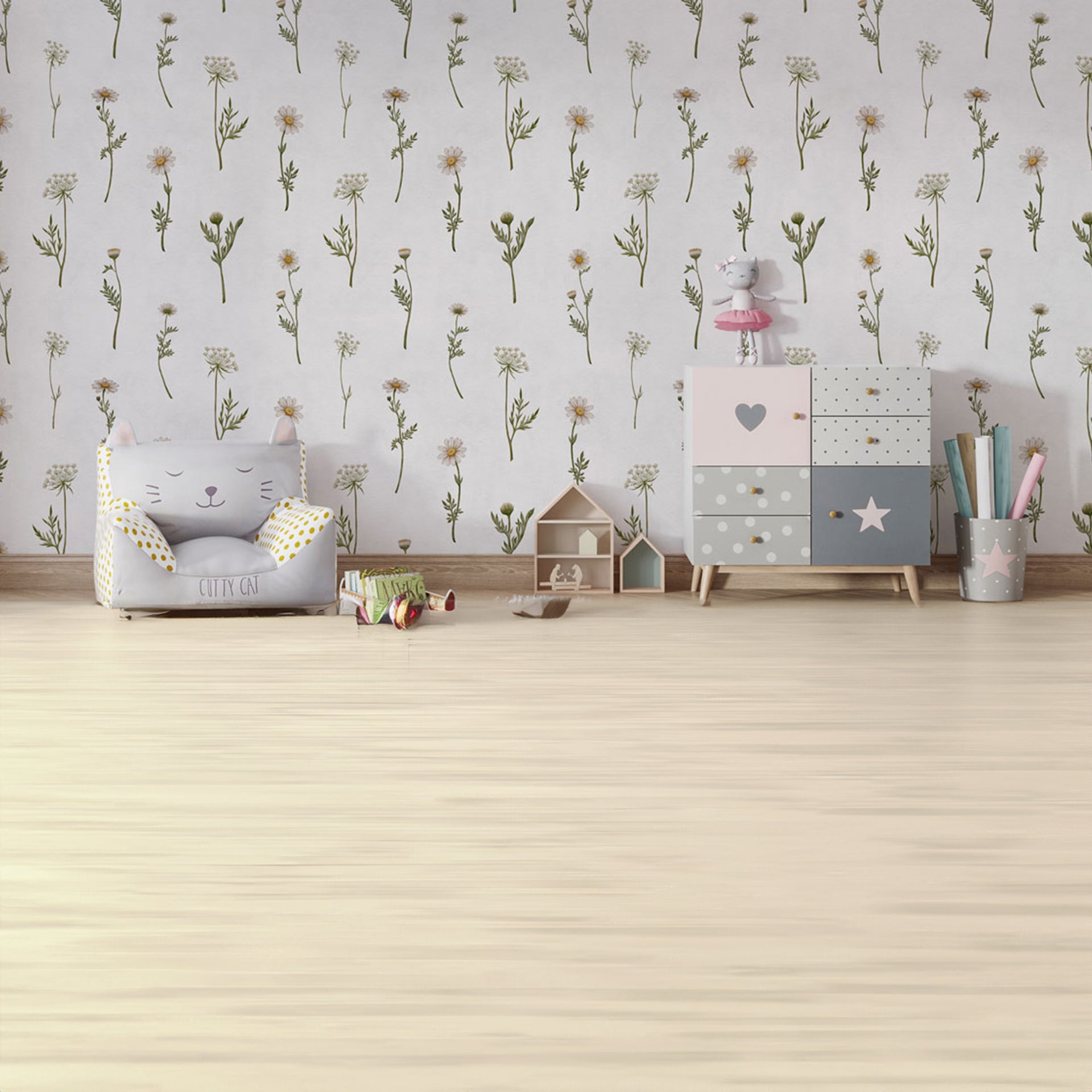 Dreamy-Daisies:Delicate Daisies and Wildflowers Pattern on Soft Neutral Background