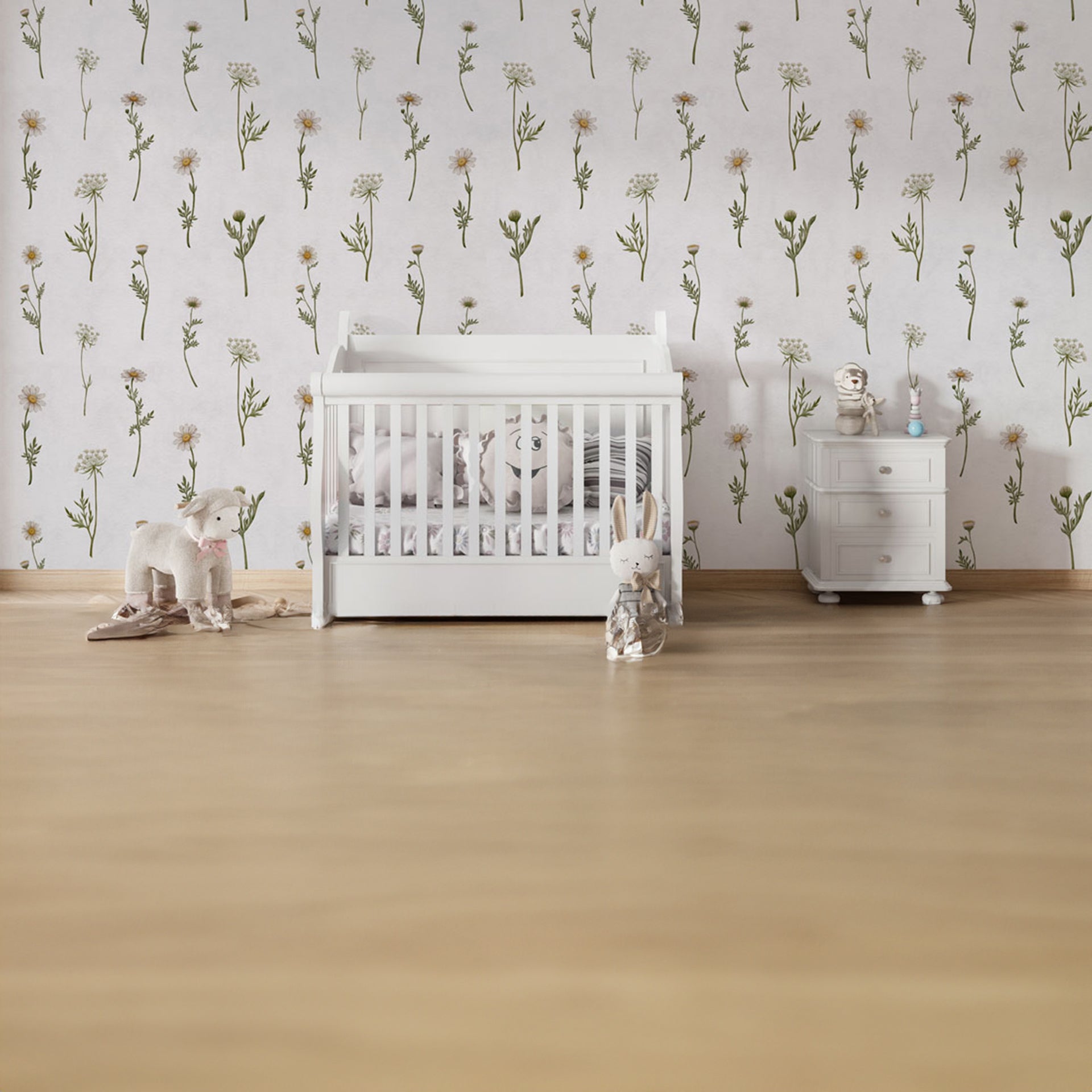 Dreamy-Daisies:Delicate Daisies and Wildflowers Pattern on Soft Neutral Background