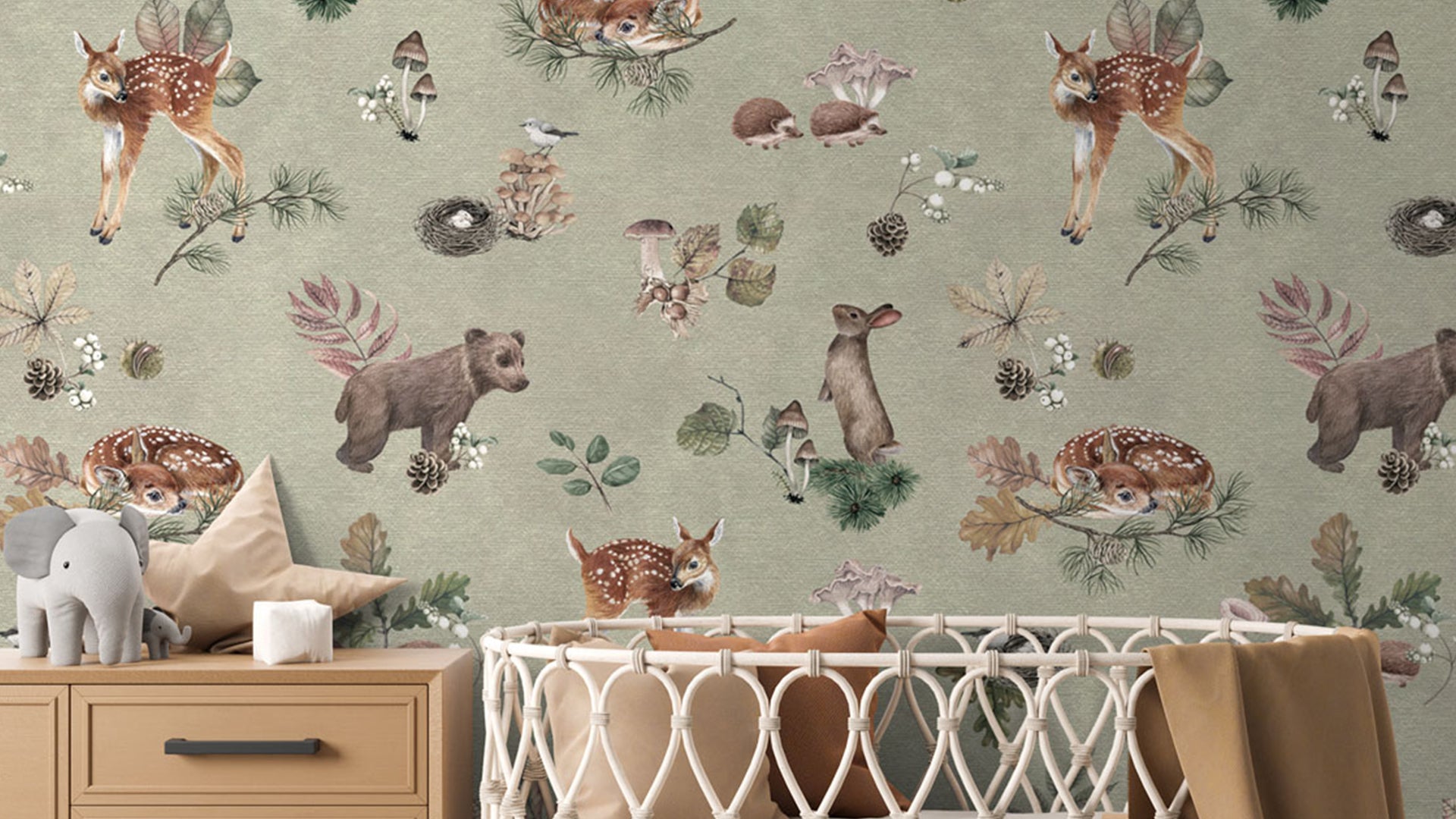 Woodland Gathering Wallpaper in Green