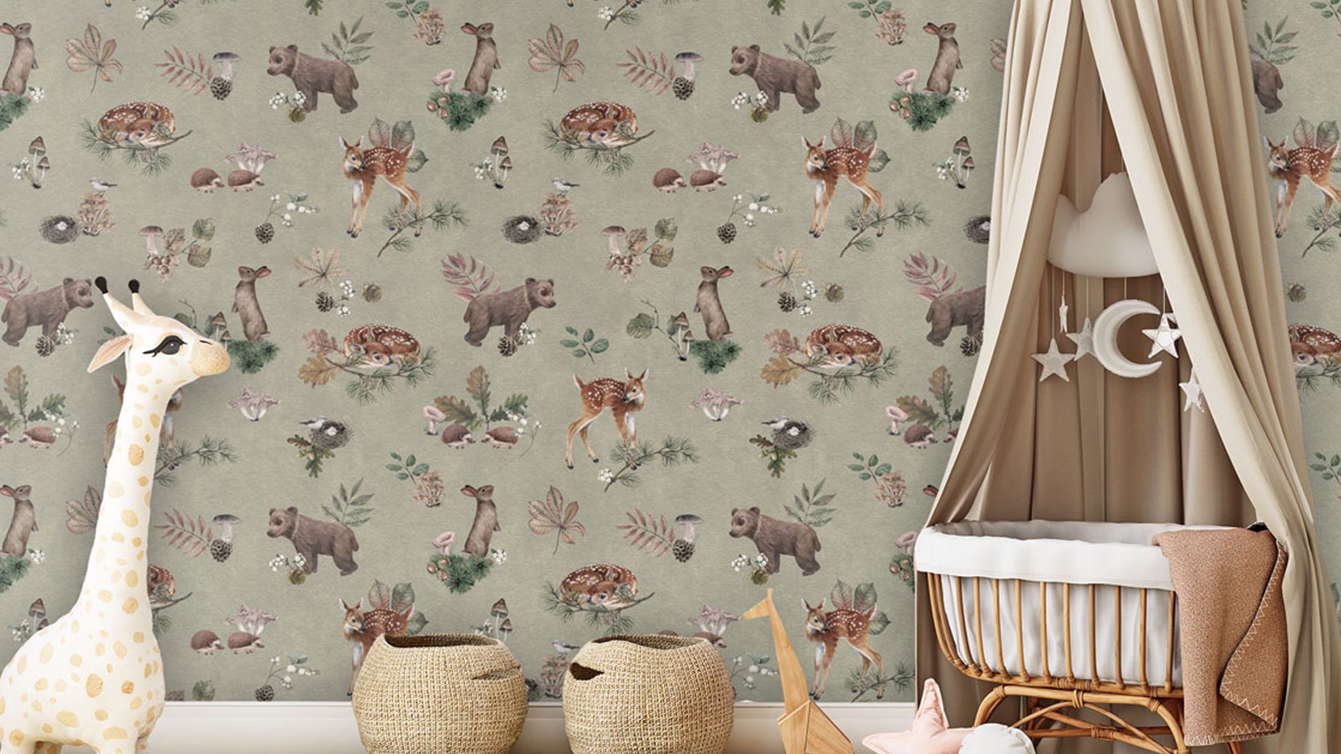 Woodland Gathering Wallpaper in Green