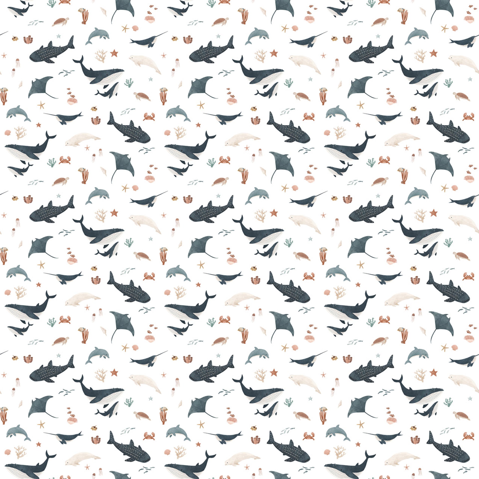 Splendid-Sea:Ocean Life Pattern With Whales, Sharks, Manta Rays and Coral