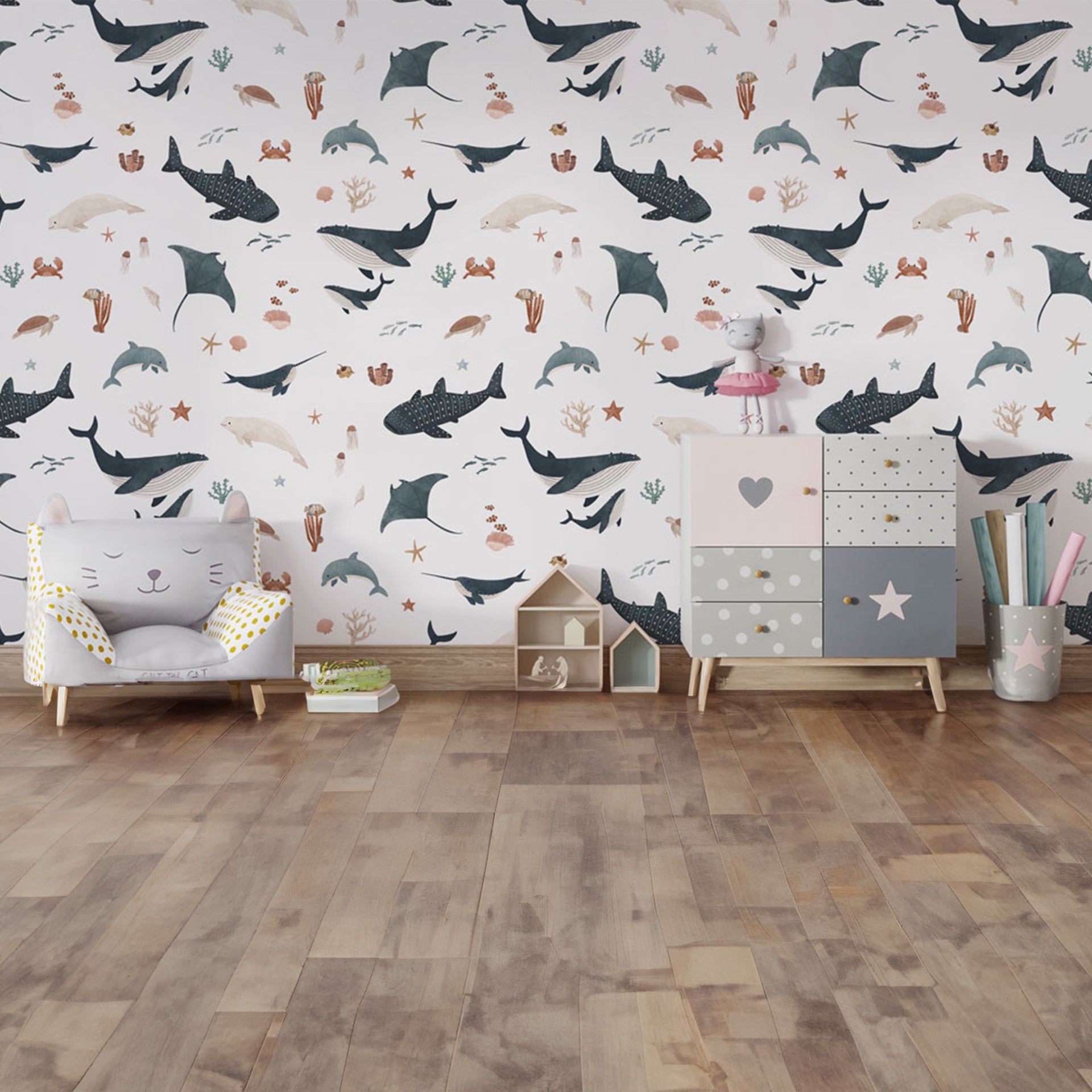 Splendid-Sea:Ocean Life Pattern With Whales, Sharks, Manta Rays and Coral