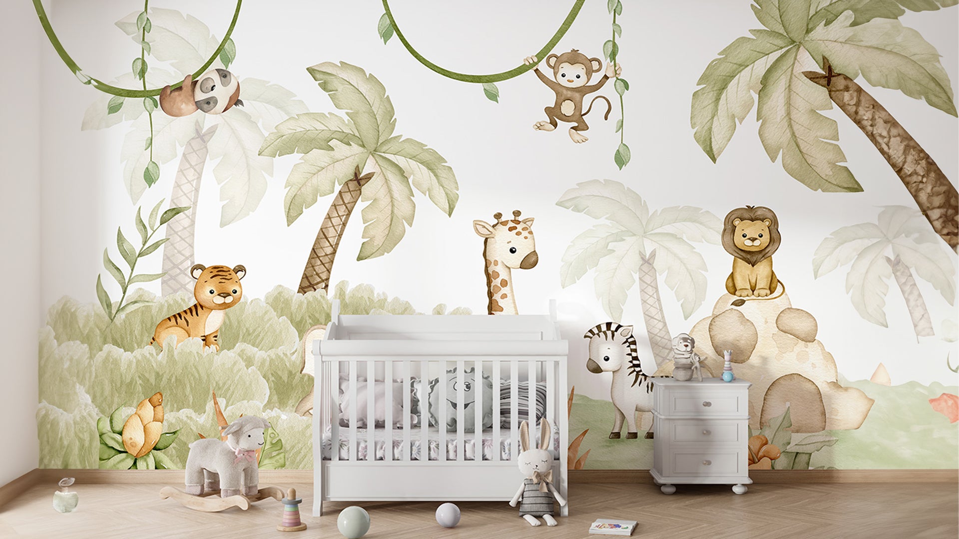 jungle theme animal wallpaper for kids room