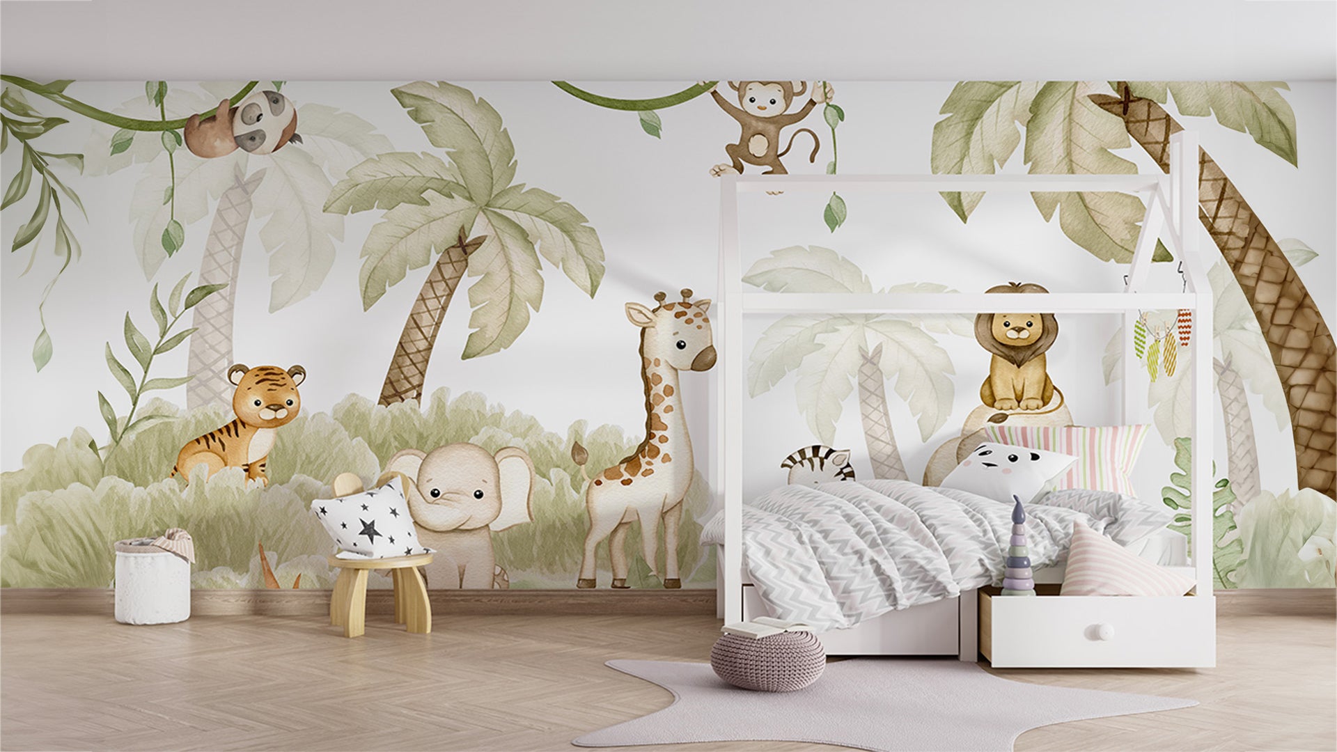 jungle theme animal wallpaper for kids room