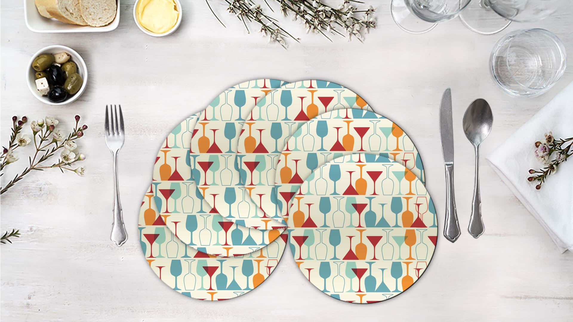 Happy Hour Printed MDF Wooden Dining Table Mat