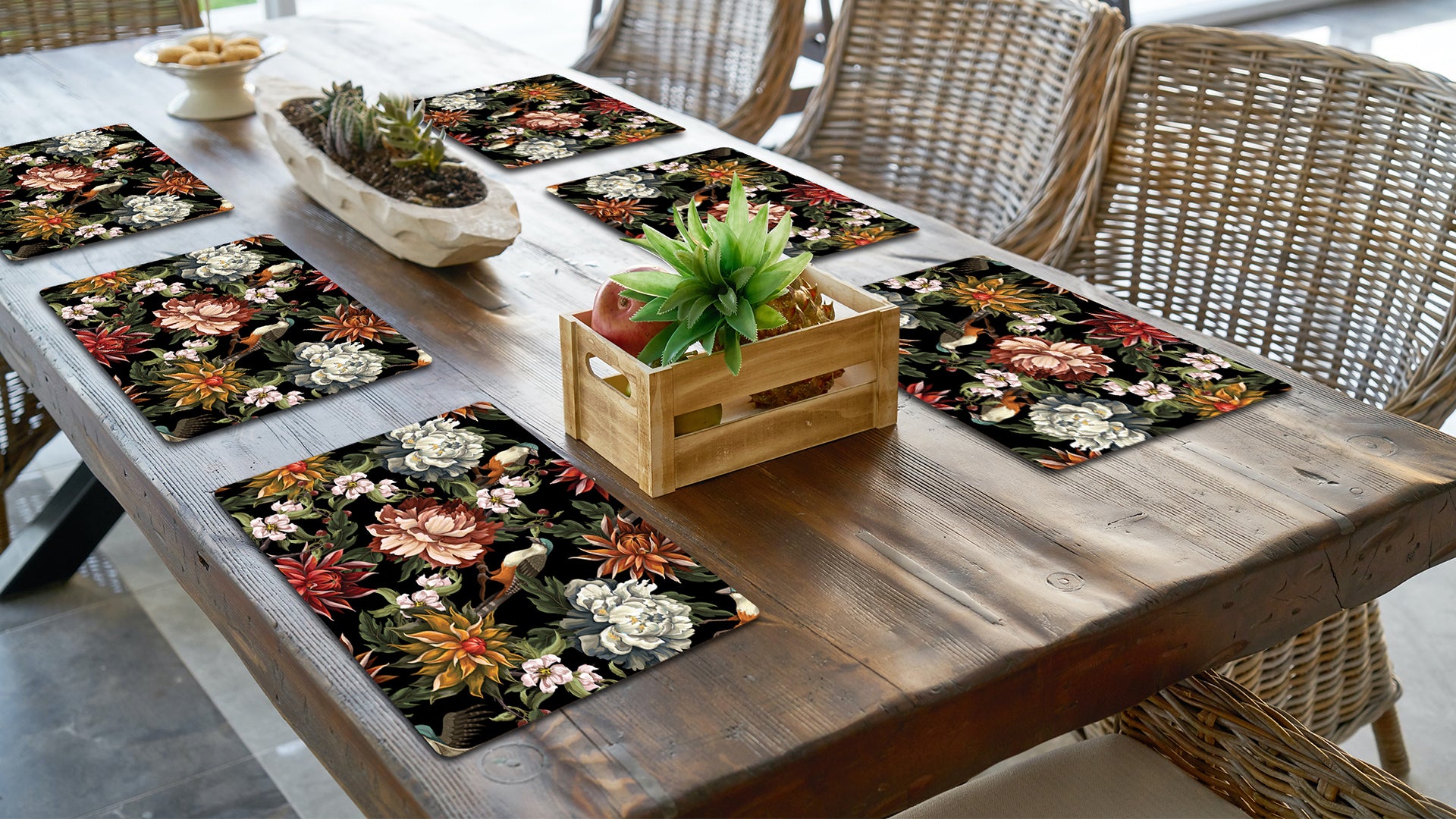 Dark Florals Premium Printed MDF Wooden Dining Table Mat