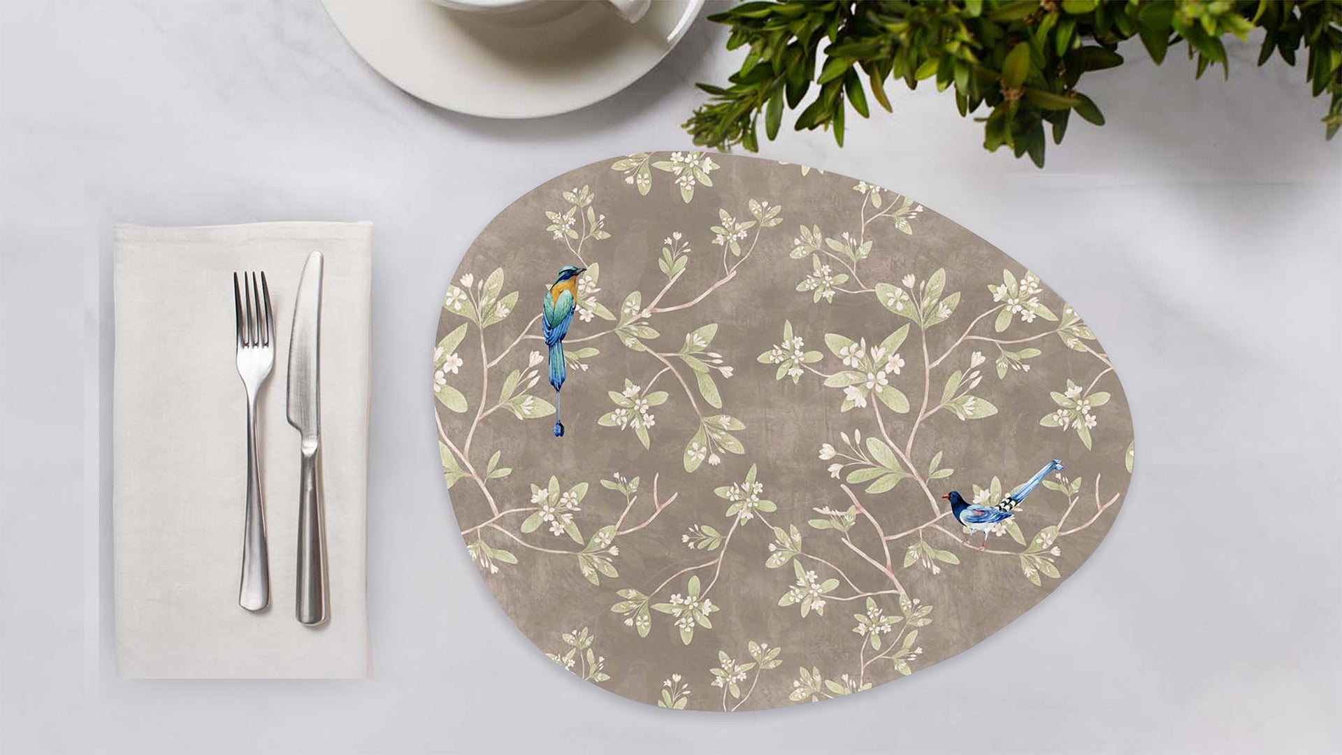 Papillon Leaves Premium Printed MDF Wooden Dining Table Mat