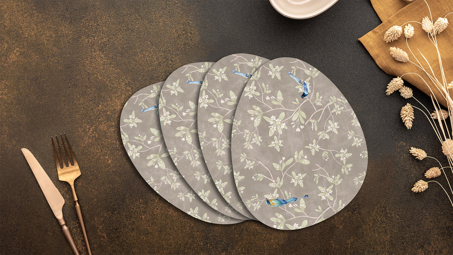 Papillon Leaves Premium Printed MDF Wooden Dining Table Mat