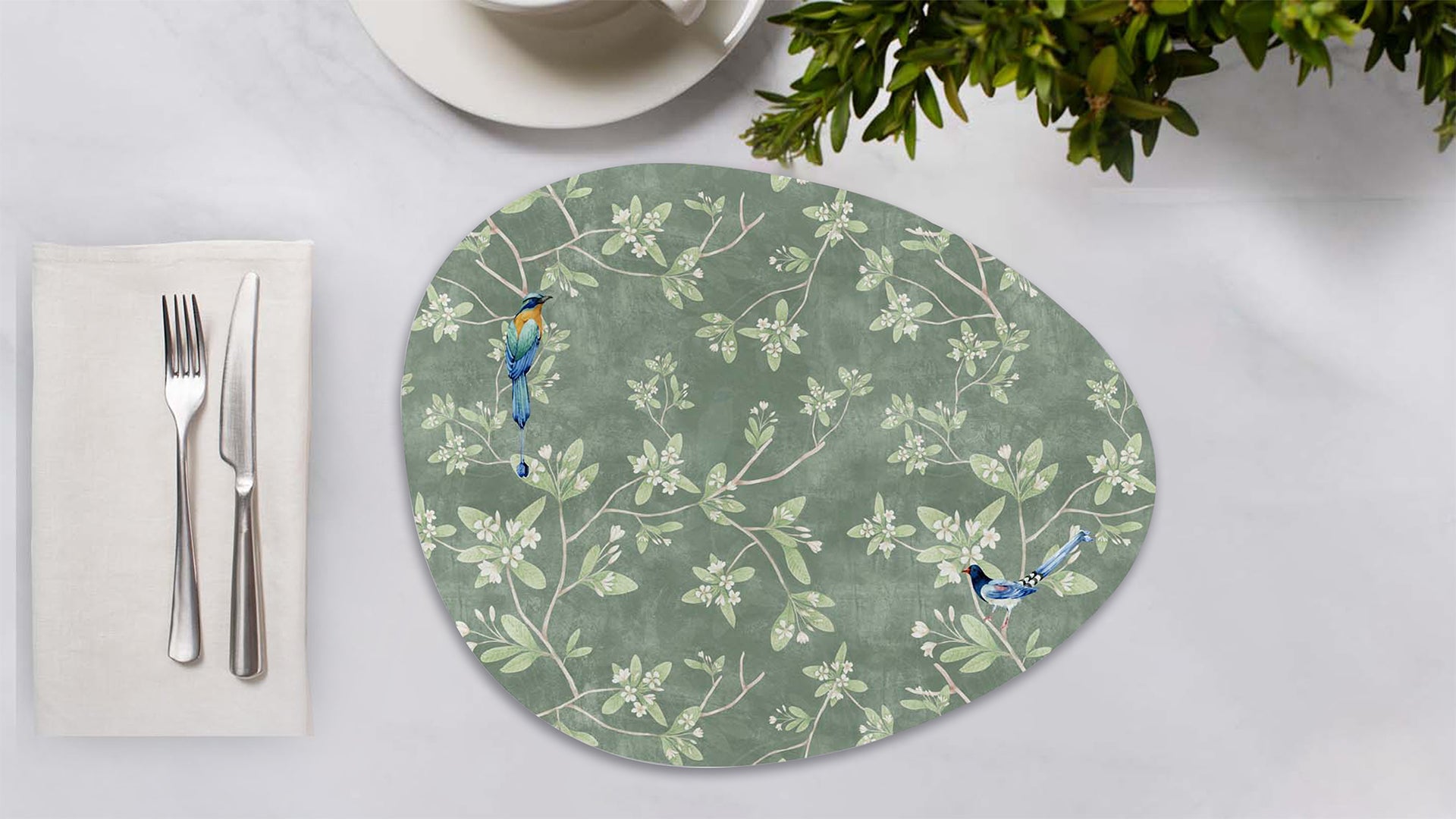 Papillon Leaves Premium Printed MDF Wooden Dining Table Mat