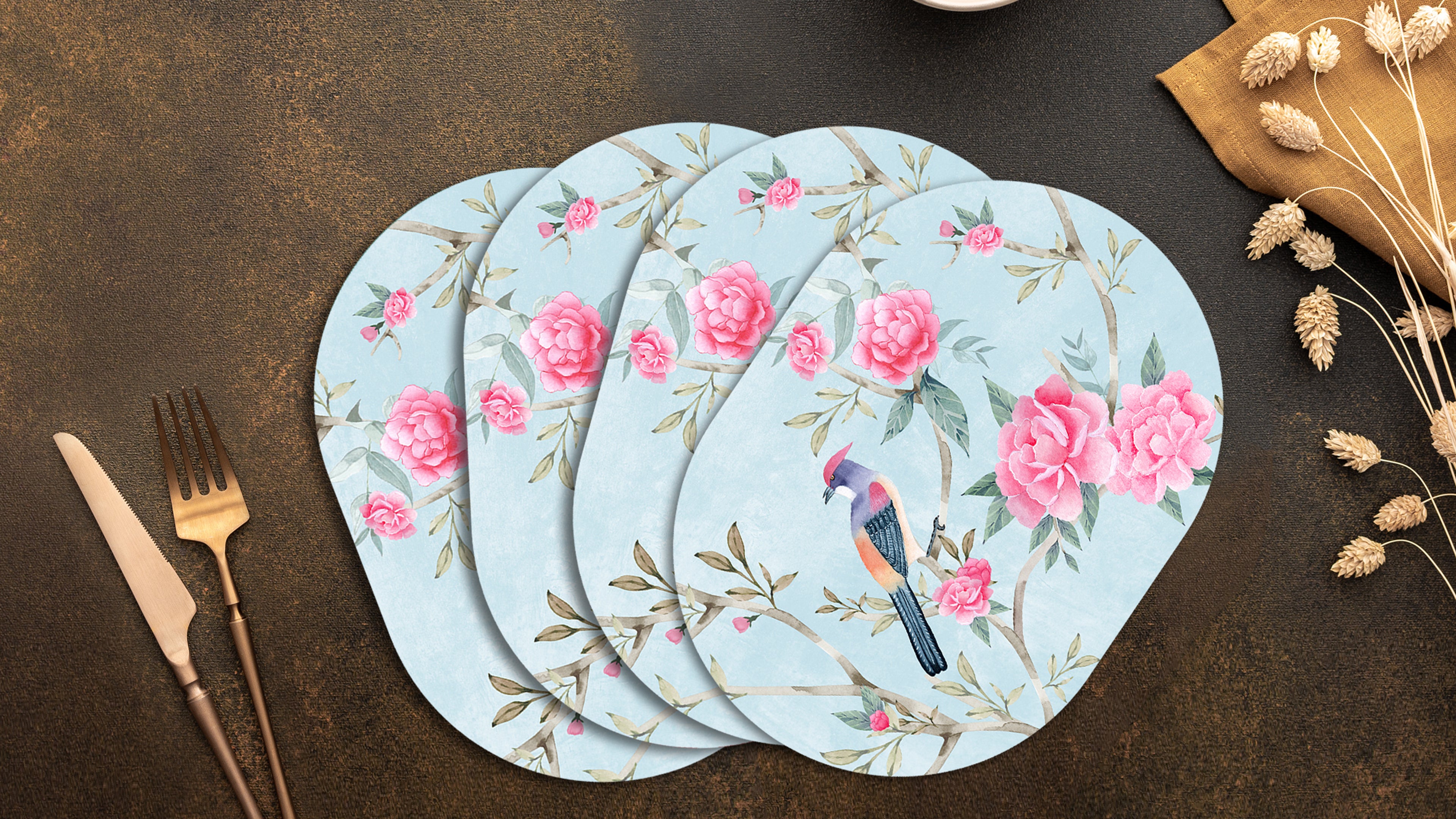 Peony Blush Premium Printed MDF Wooden Dining Table Mat