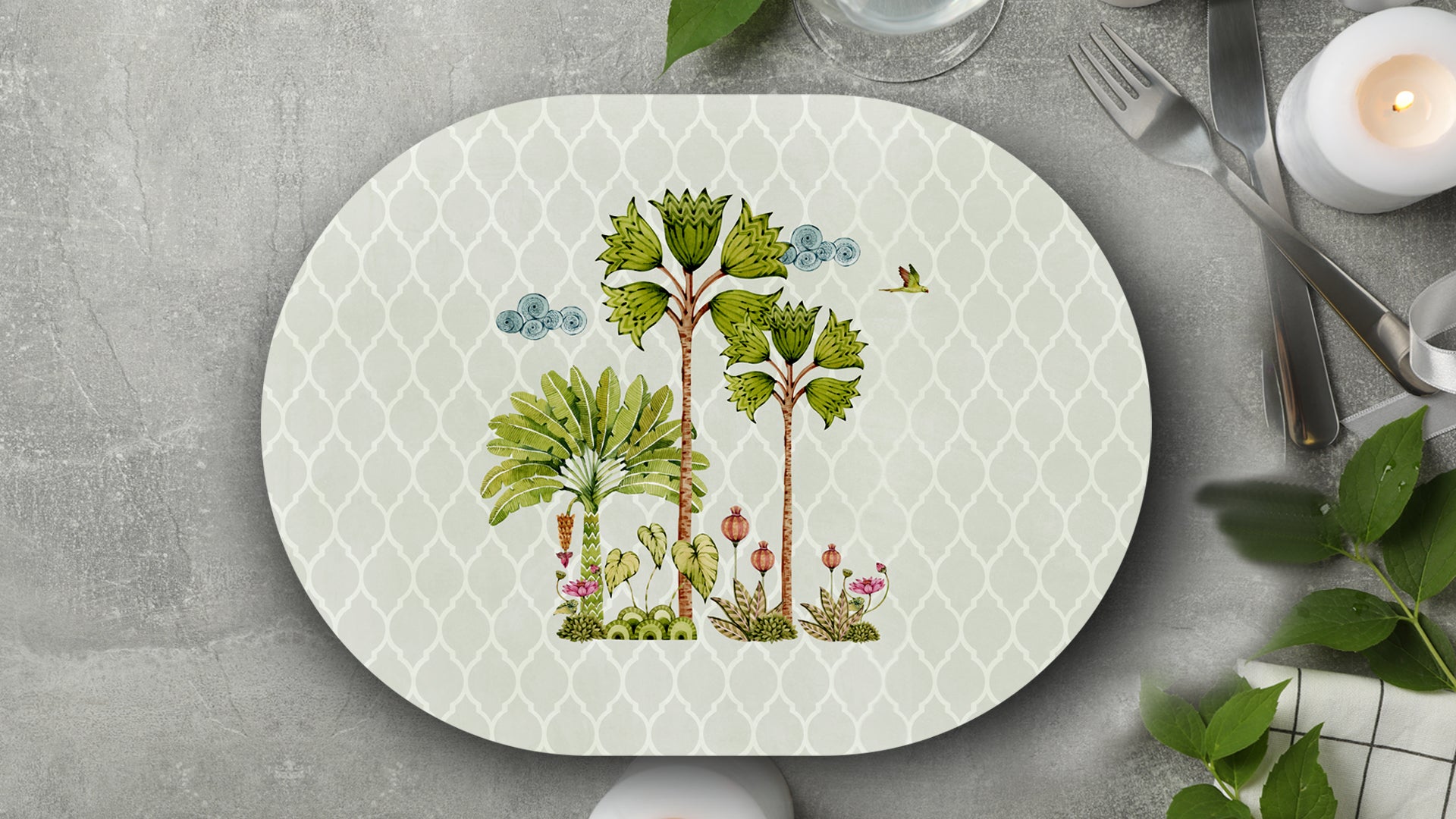 Tropical Tree Tops Premium Printed MDF Wooden Dining Table Mat