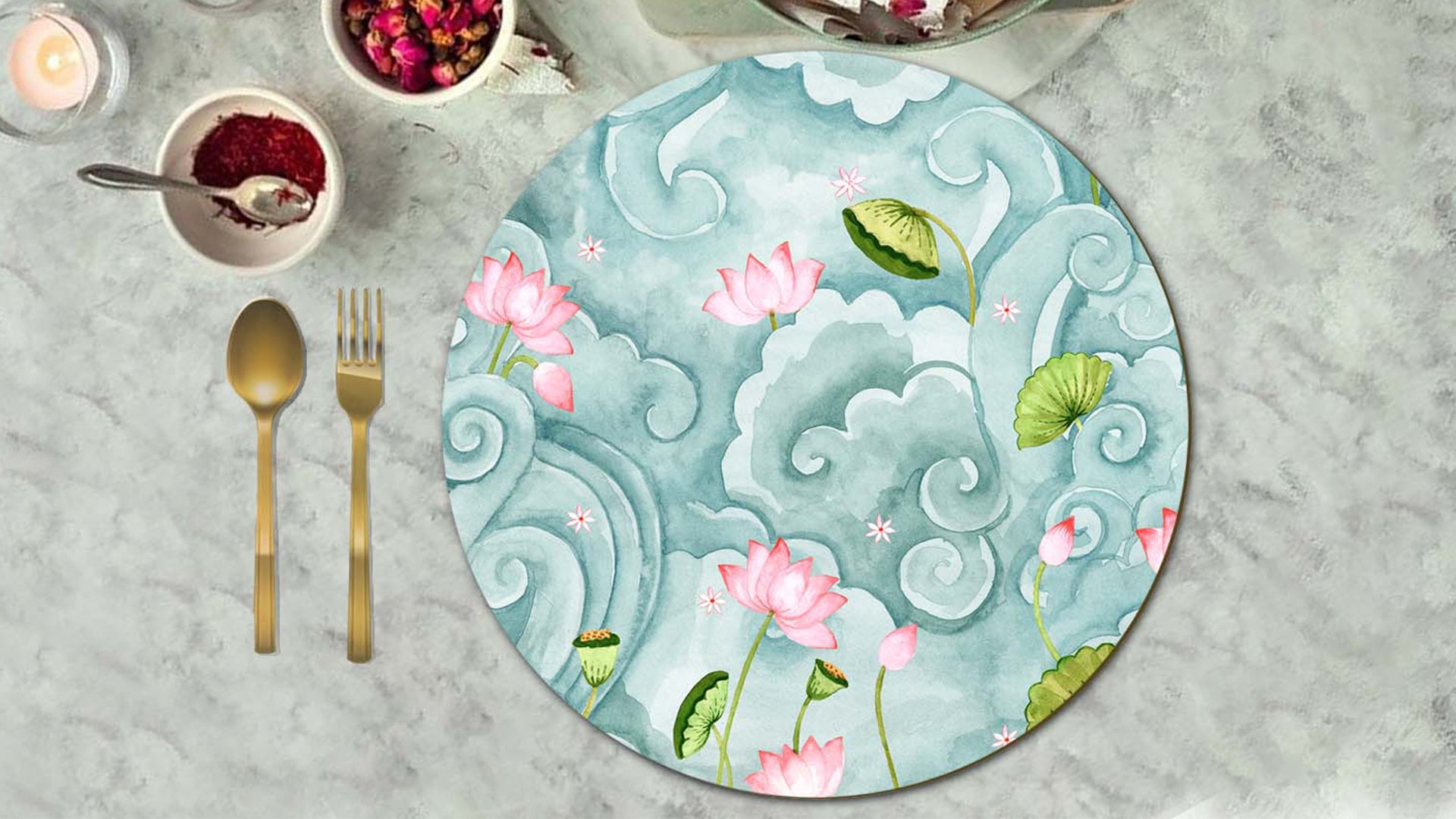 Lotus Serenity Premium Printed MDF Wooden Dining Table Mat