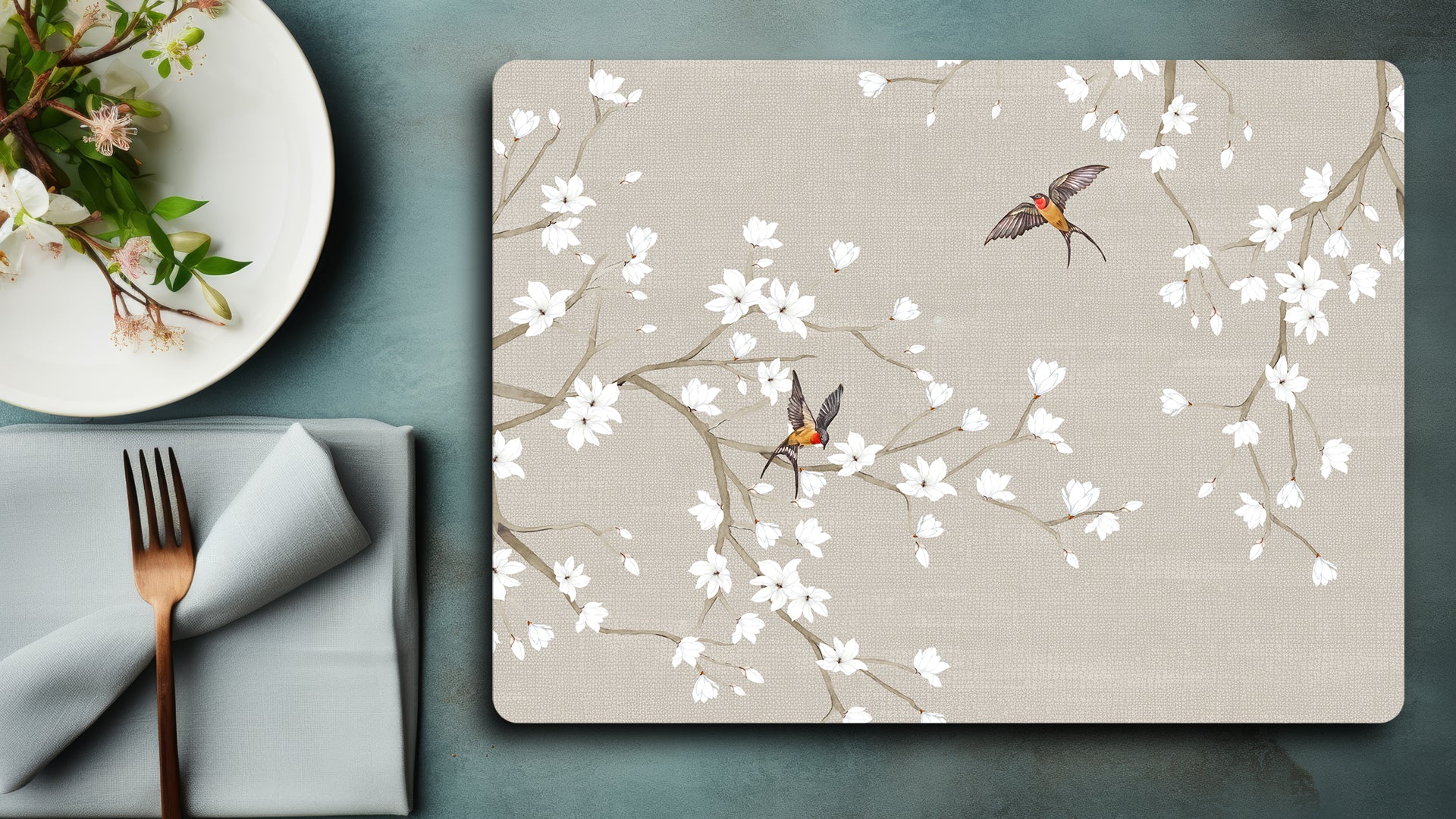 Chinoiseries Blossom: Premium Printed MDF Wooden Dining Table Mat