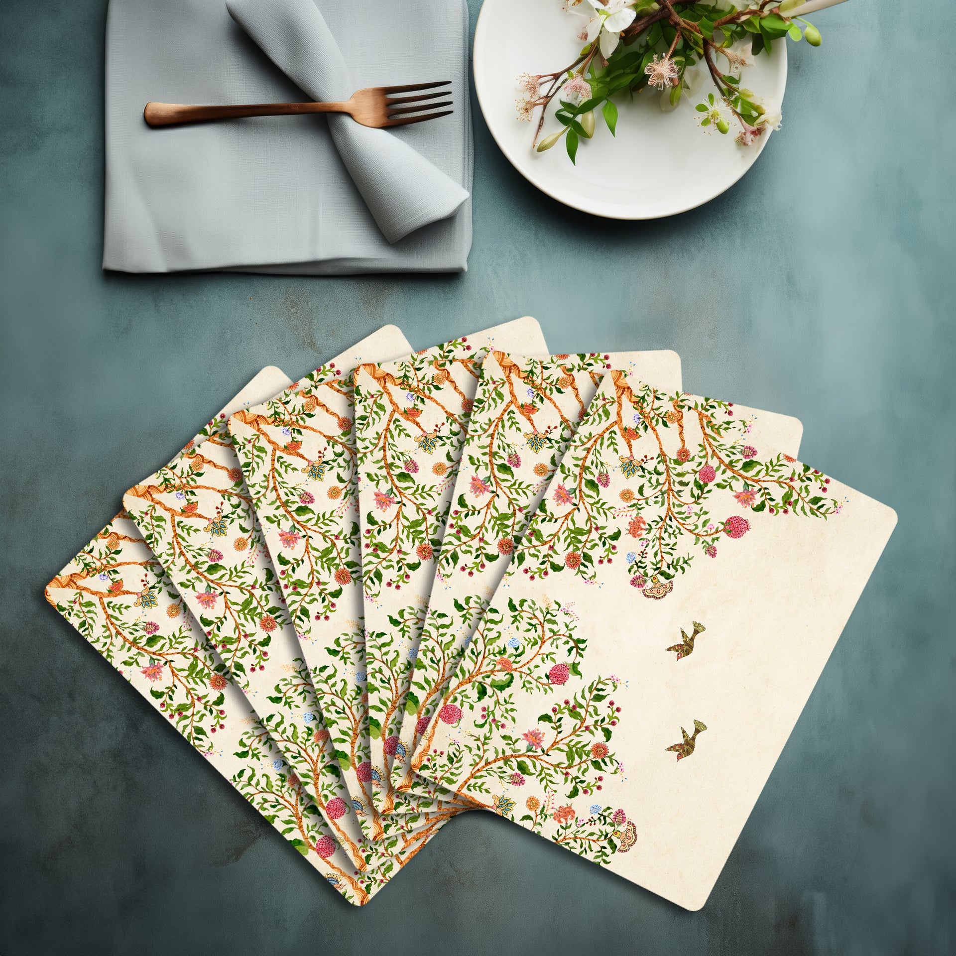 Gond Art Florals: Premium Printed MDF Wooden Dining Table Mat