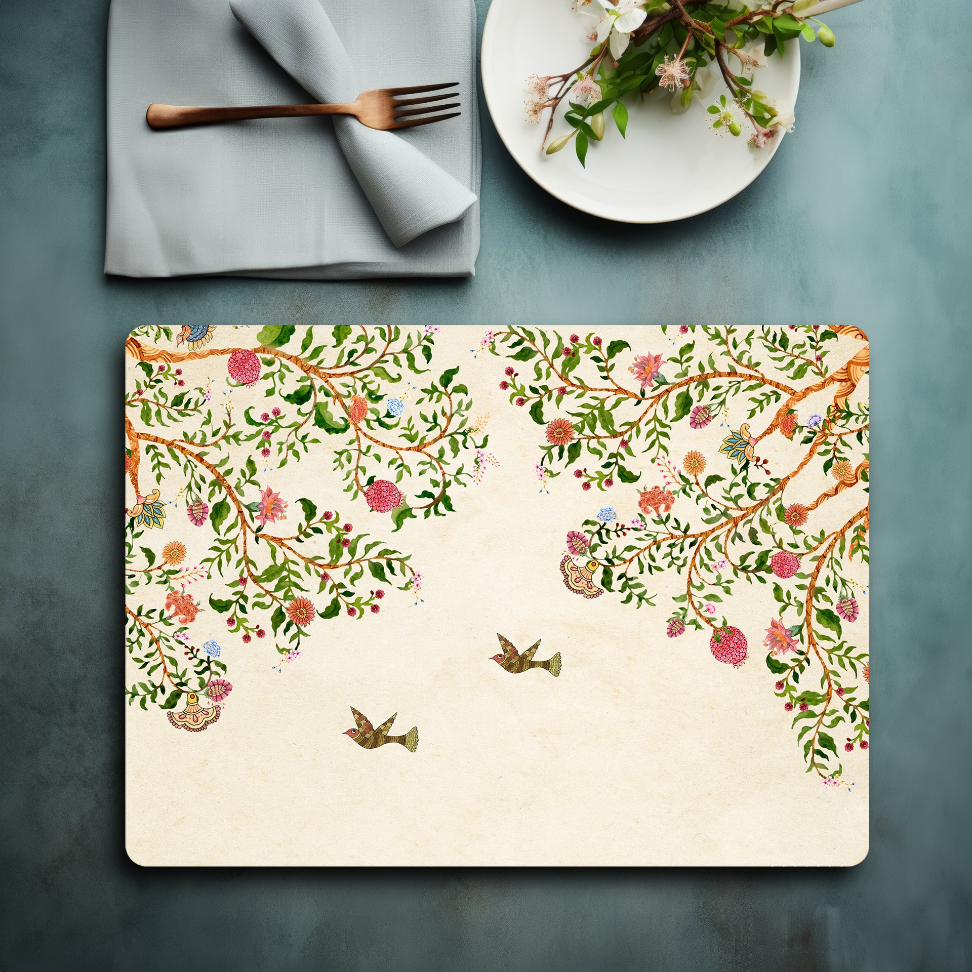 Gond Art Florals: Premium Printed MDF Wooden Dining Table Mat