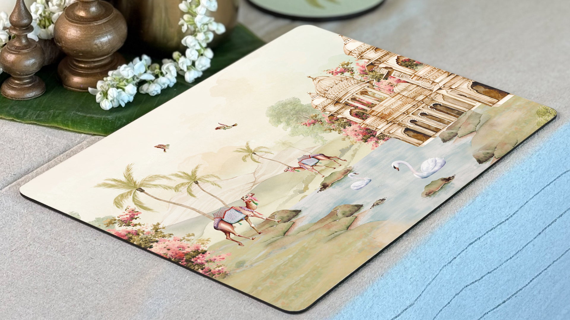 Tranquil Palace: Premium Wooden Table Mat