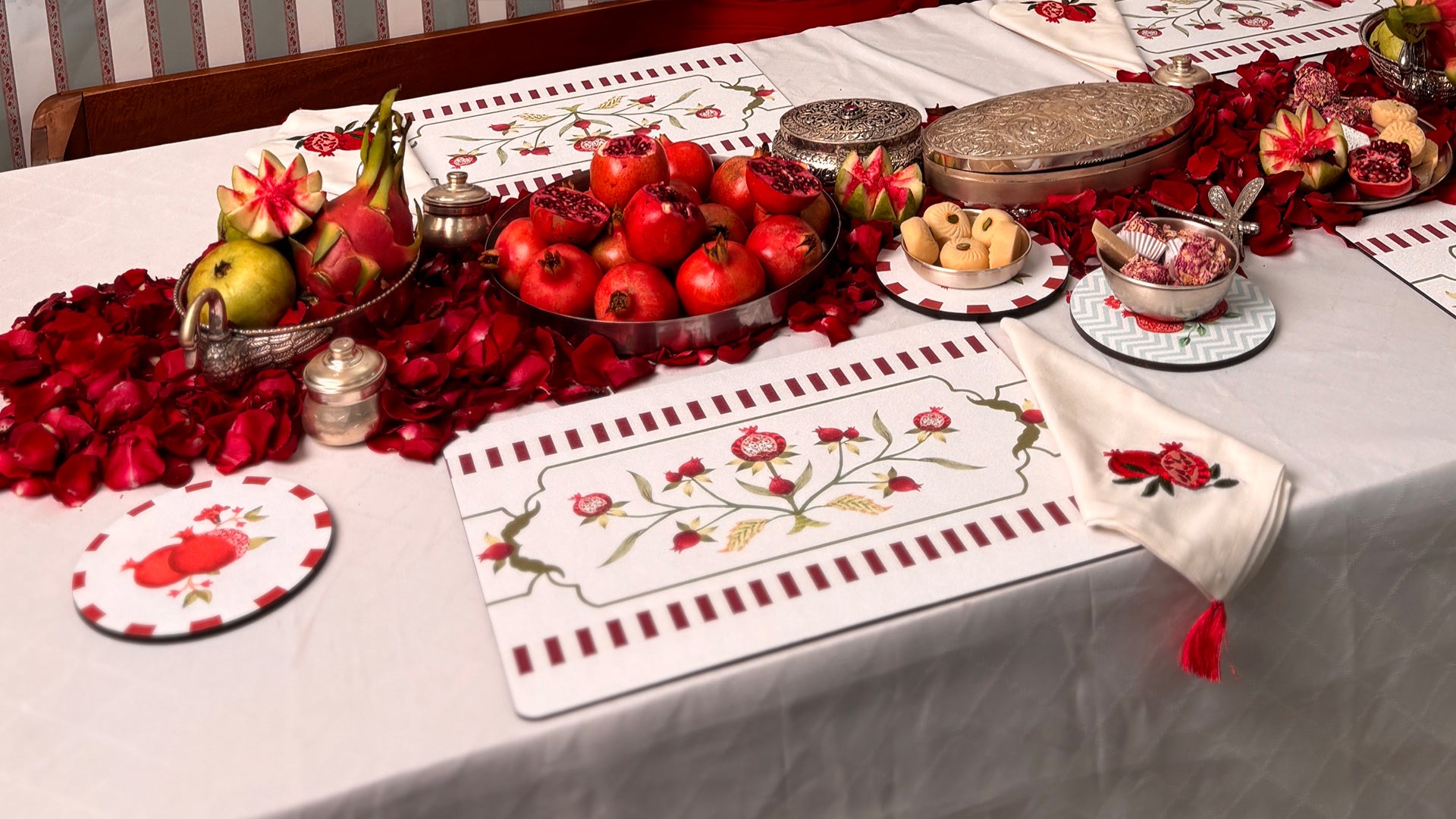 Pomegranate Branches: Premium Wooden Table Mat