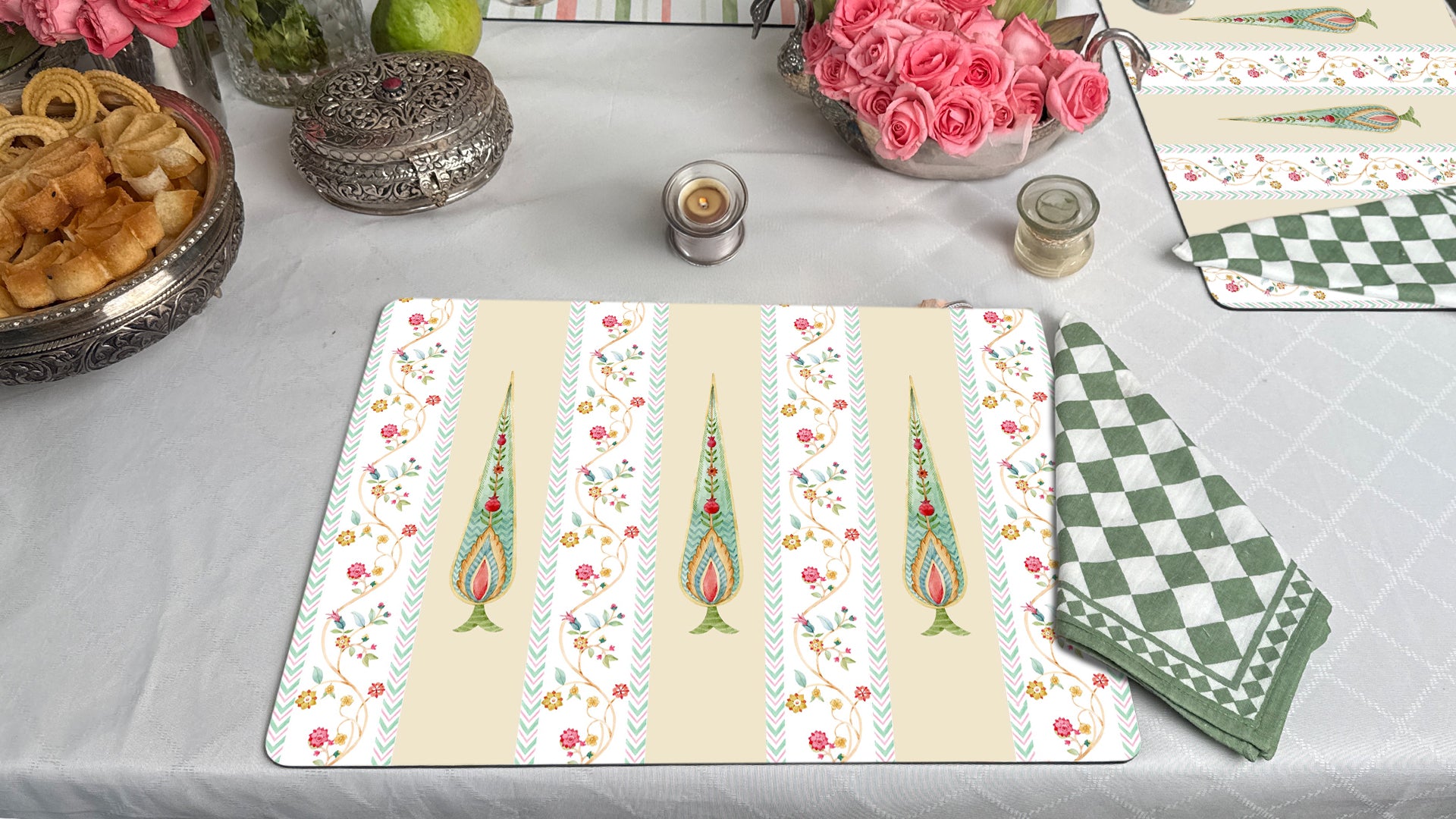 Floral Parade: Luxury Wooden Table Mat