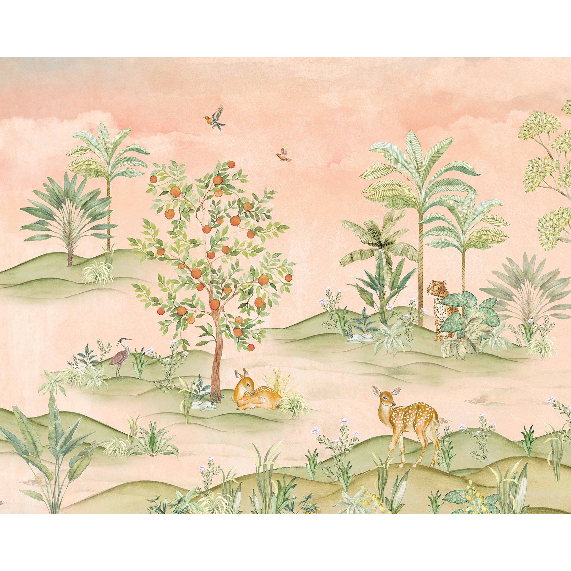 Sneak Peak: Serene Forest Landscape Featuring Deer Birds And Tropical Foliage