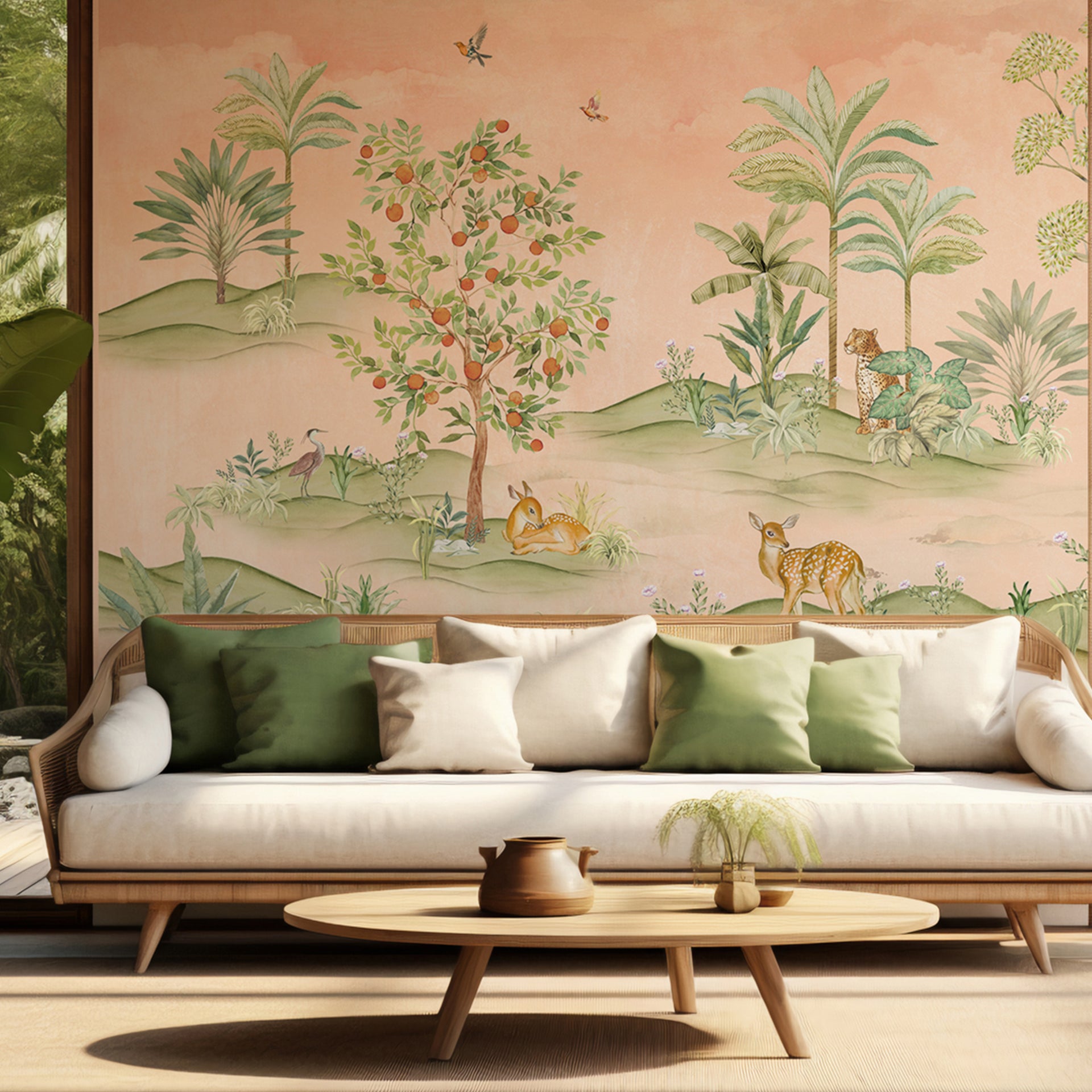 Sneak Peak: Serene Forest Landscape Featuring Deer Birds And Tropical Foliage
