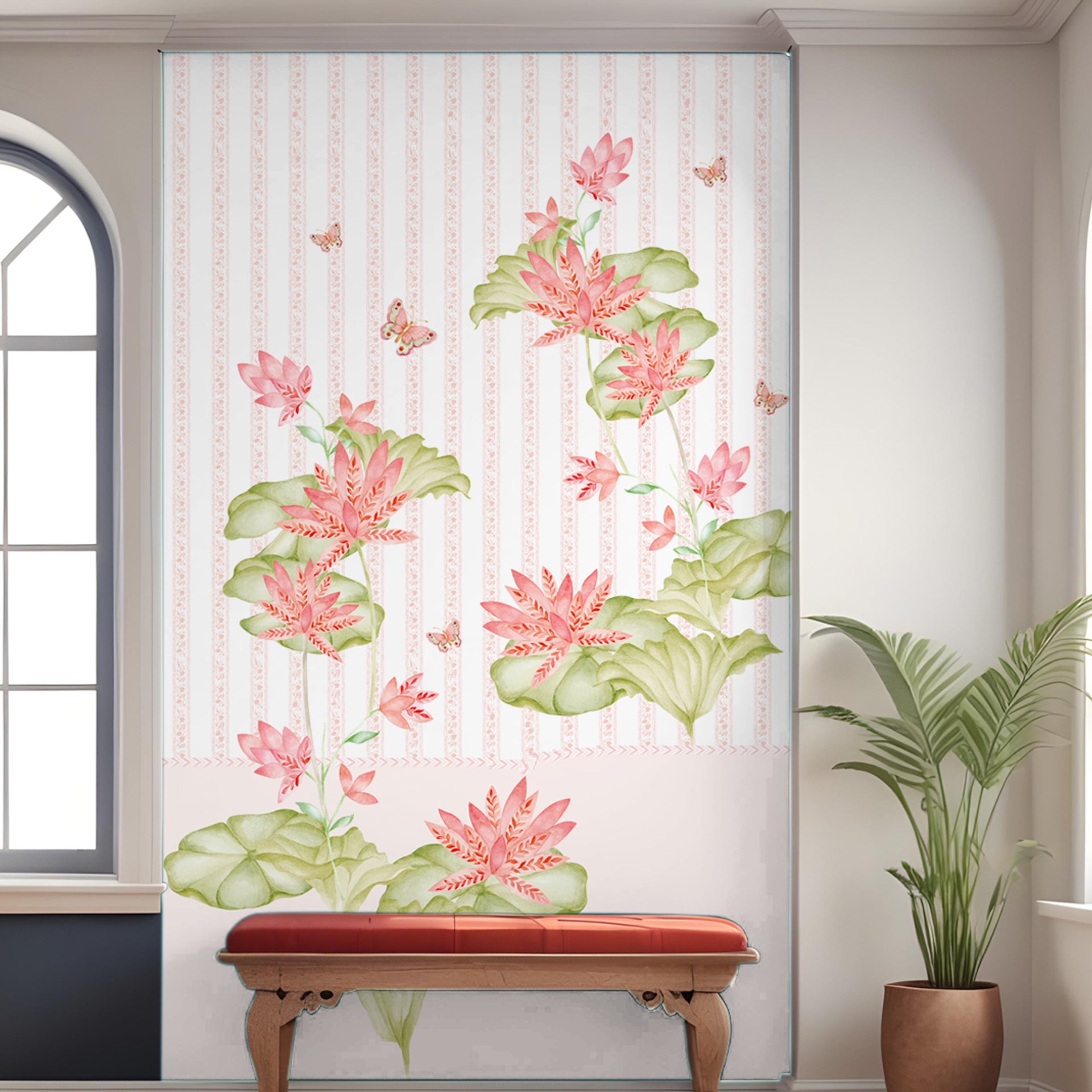 Blooming Hues: Elegant Floral Wallpaper With Butterflies