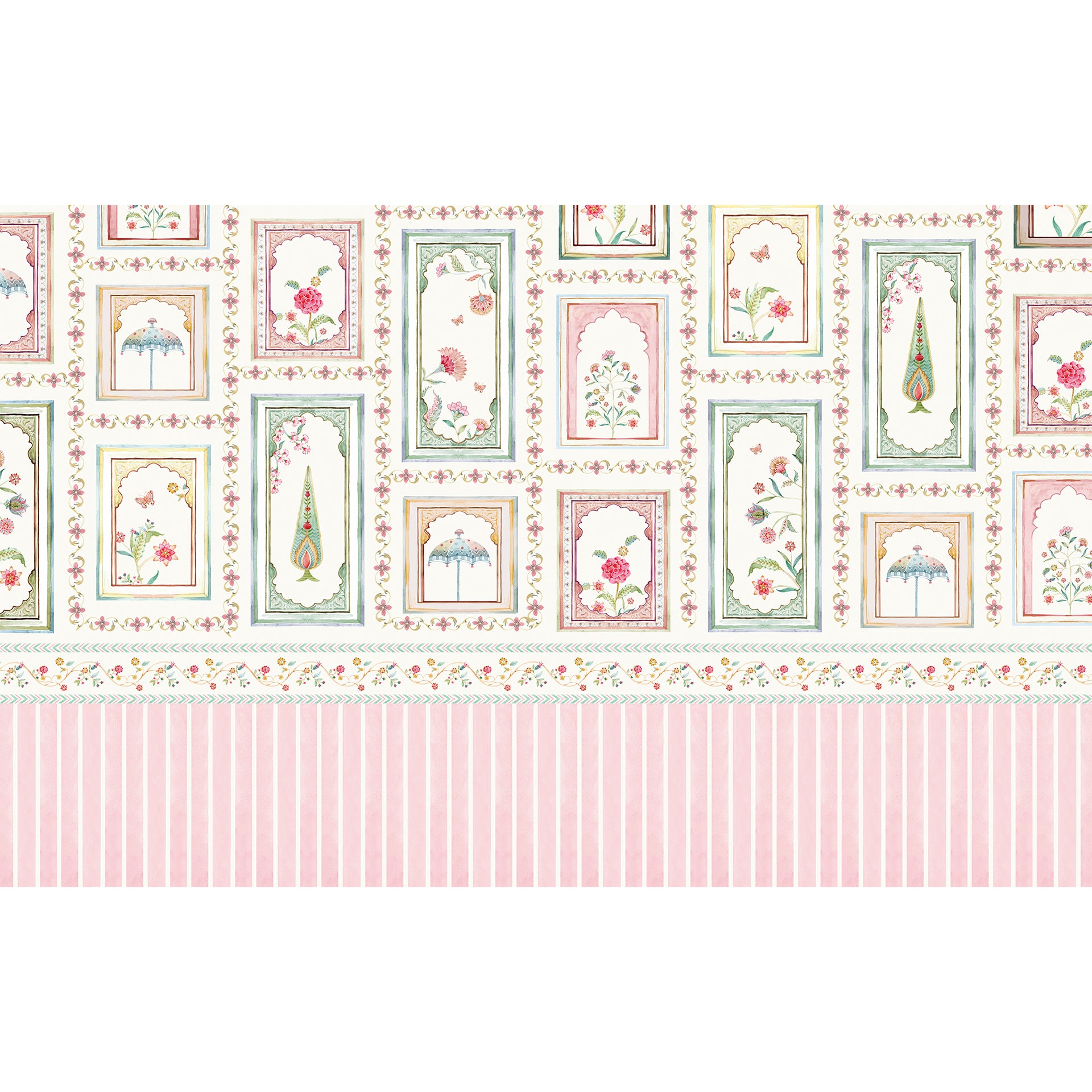 Misty Frames: Vintage Ornament Wallpaper With Subtle Colorful Arches
