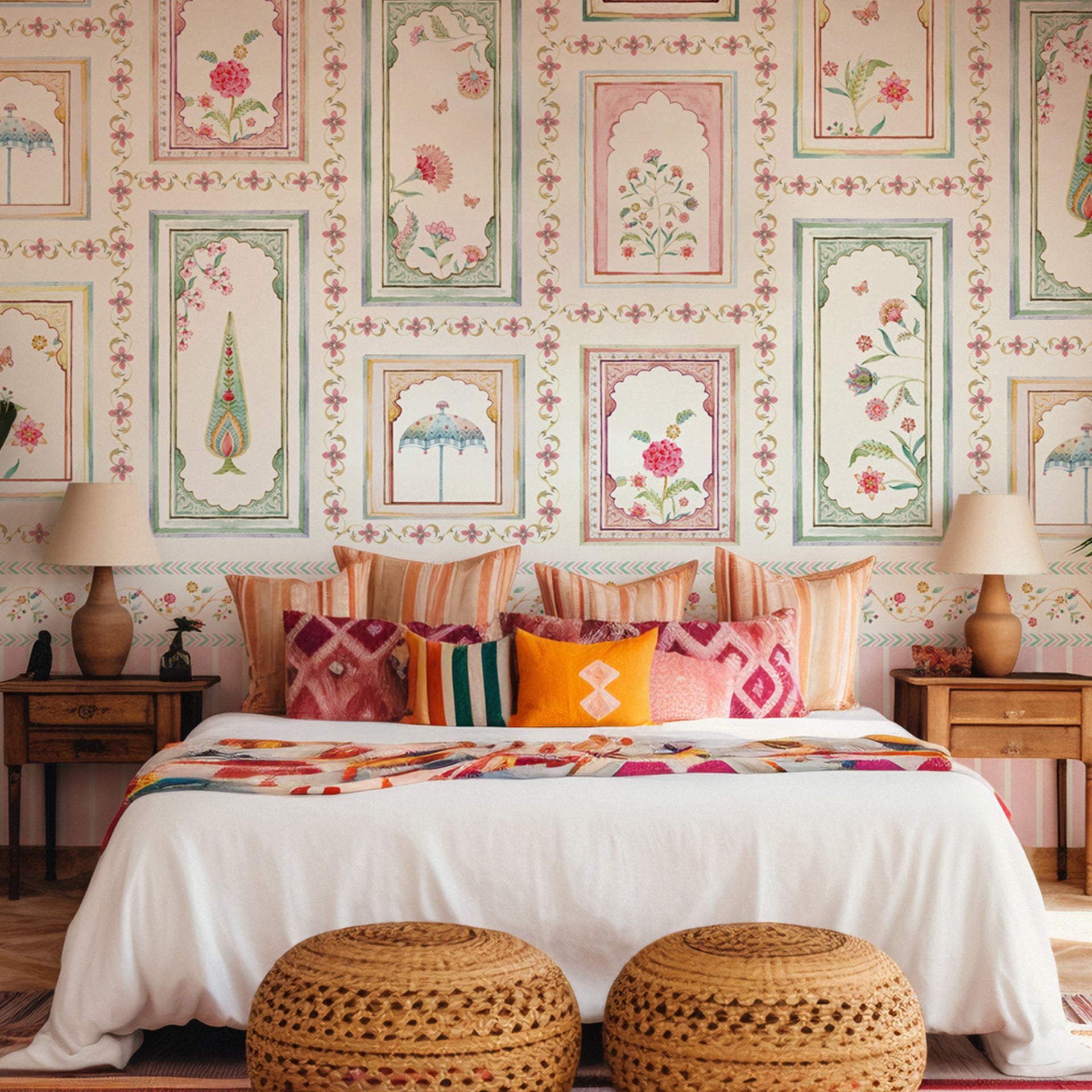 Misty Frames: Vintage Ornament Wallpaper With Subtle Colorful Arches