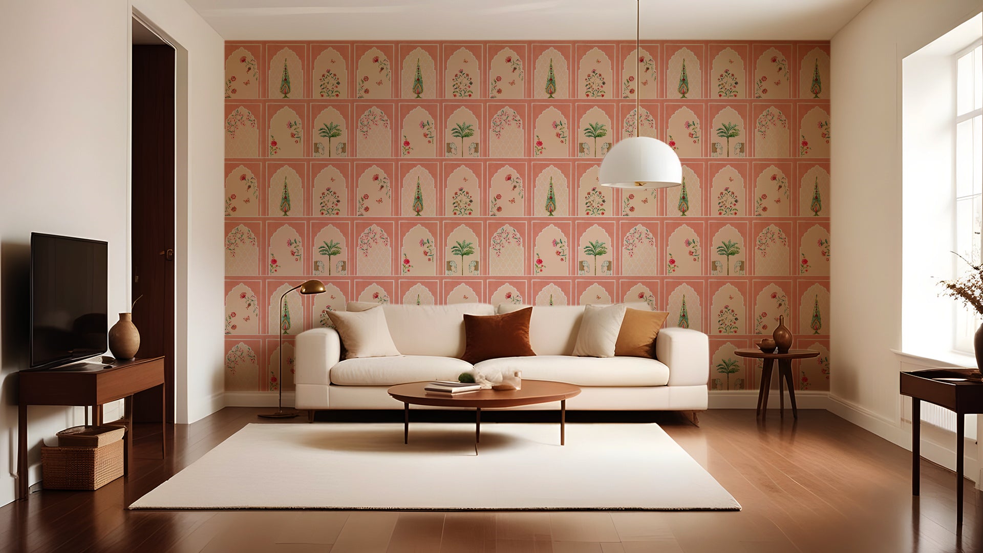 Subtle Arches Pink-Floral and Geometric Pattern with Pastel Pink and Intricate Details