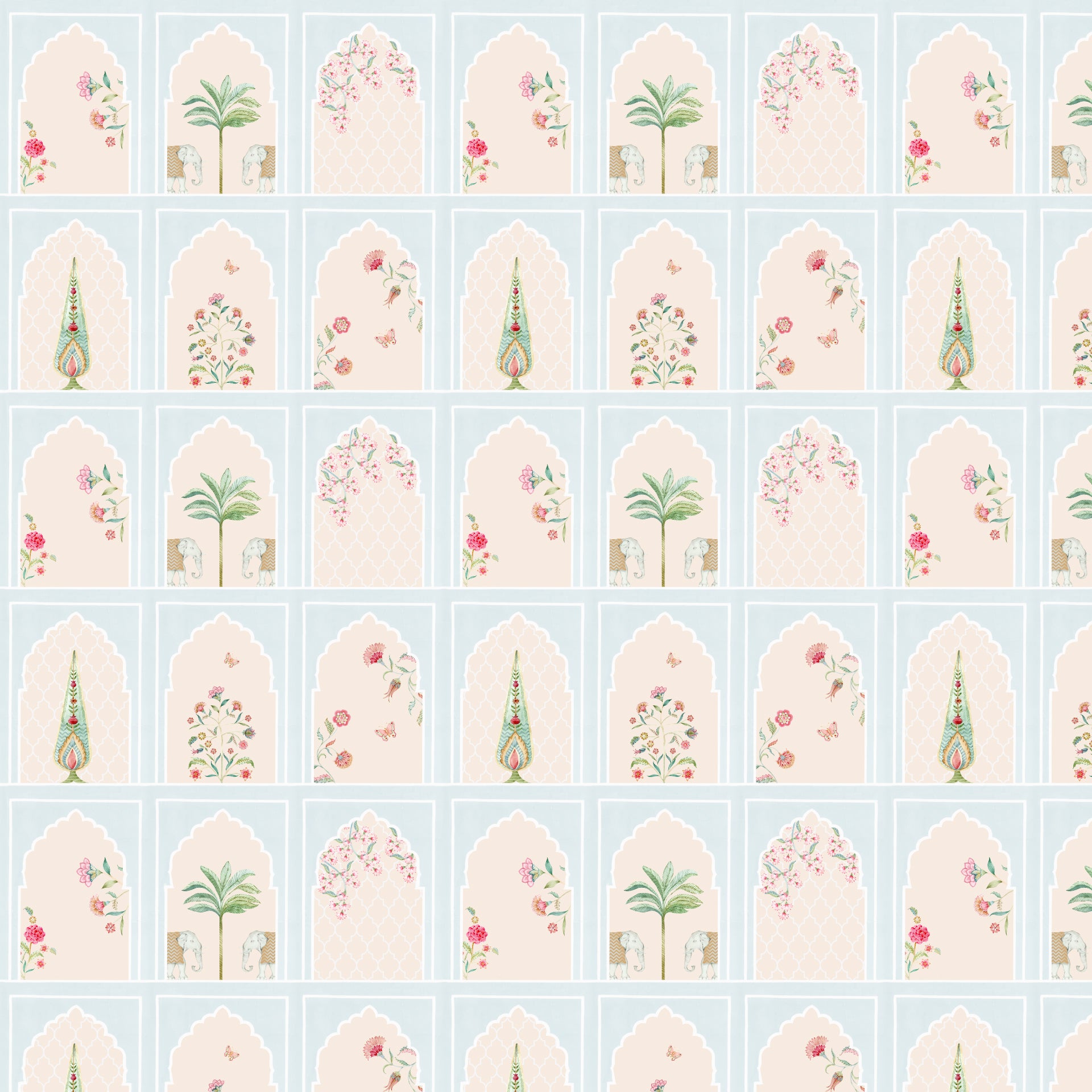 Subtle Blue Arches: Wallpaper With Ornamental Motifs