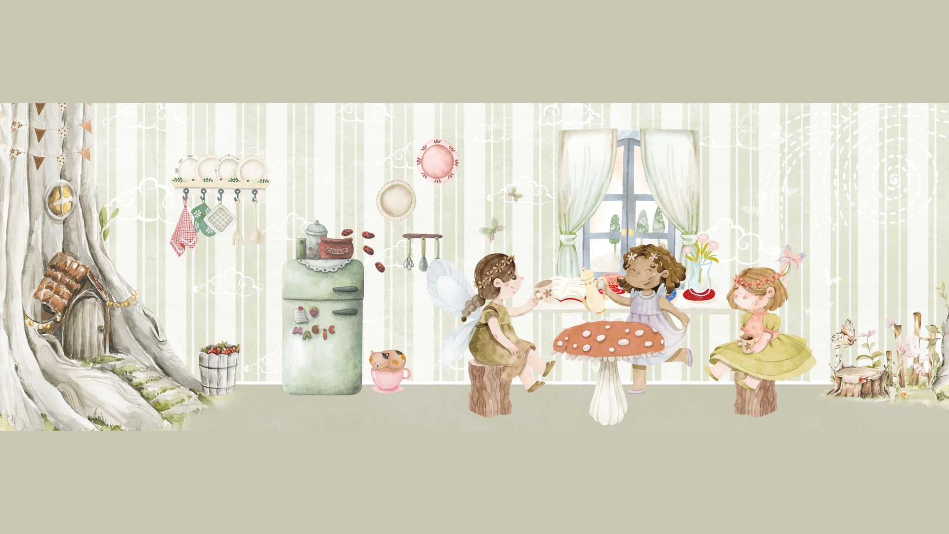 Charming Fairy Tale Tea Party in Enchanted Forest Setting
Fairy Kitchen Wallpaper With Forest Tea Party Scene