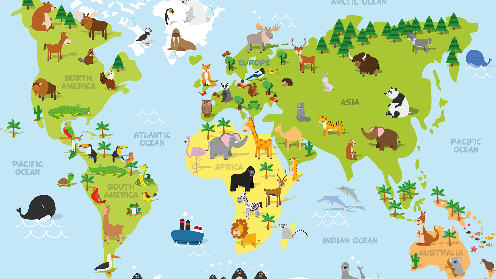 Funny cartoon world map