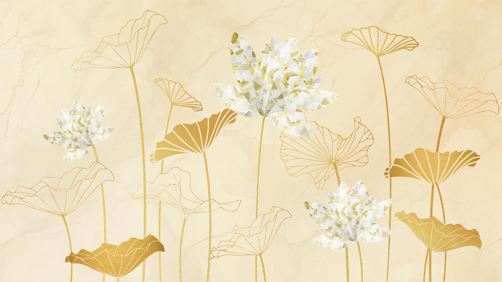 Elegant Botanical Abstract With Delicate Gold Outline Design