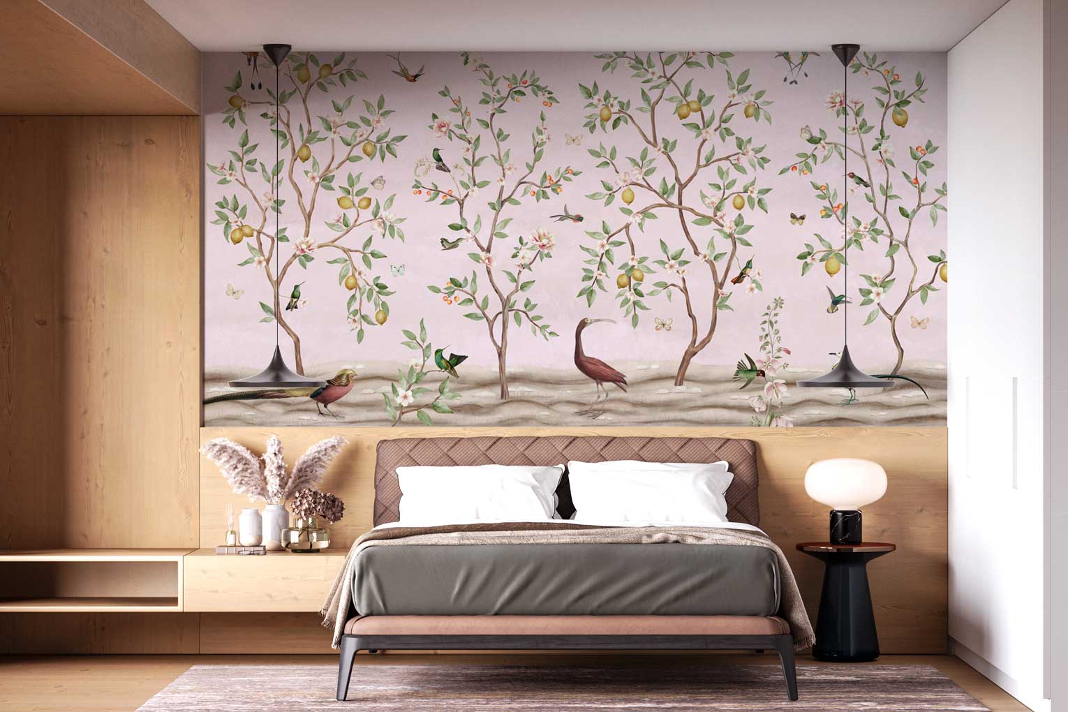 Chinoiserie Wallpaper Mural Birds Branches Blossom Art Removable Textured  Vinyl  eBay