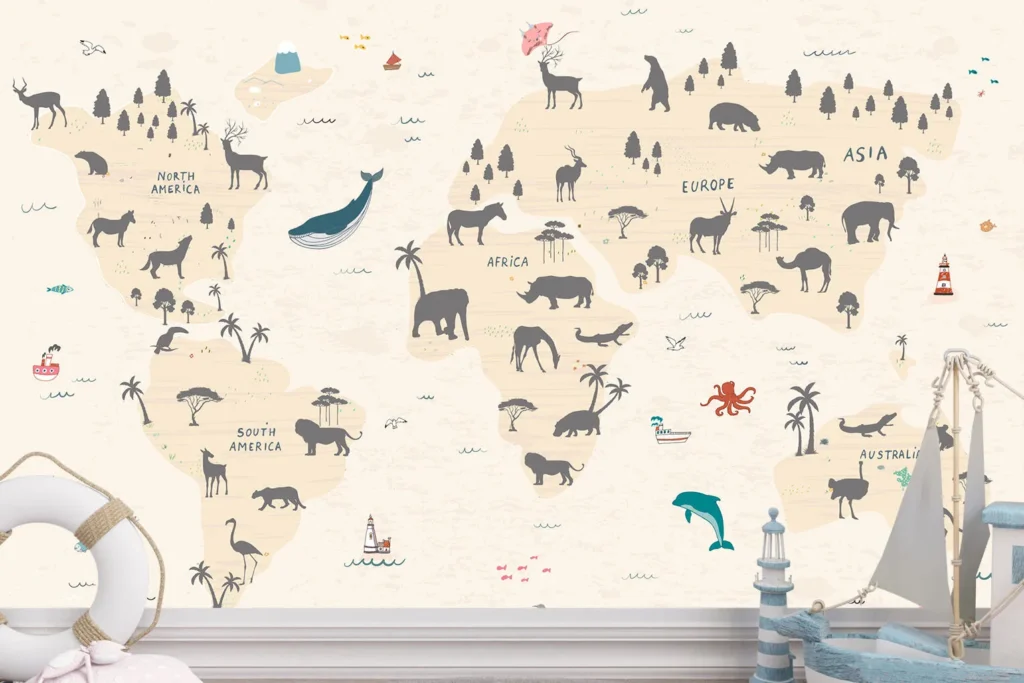 animal world map wallpaper 